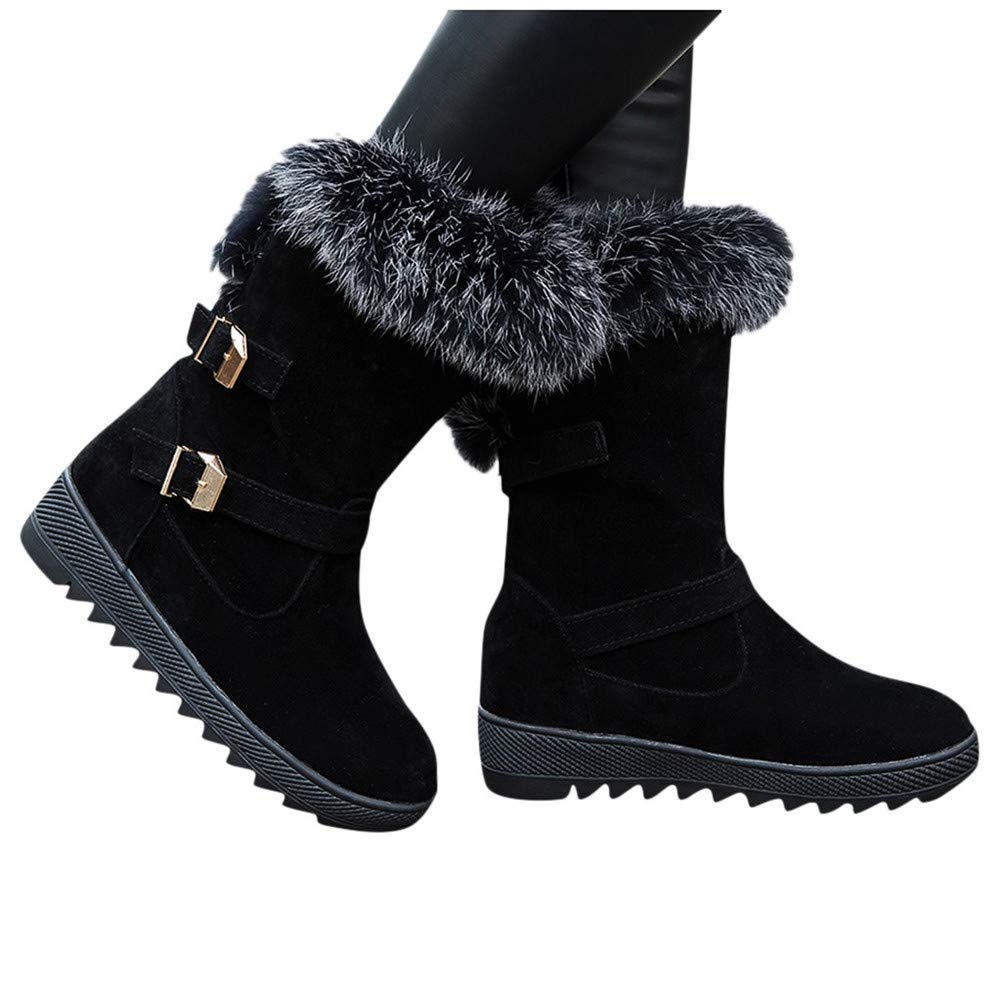 Gibobby Women's Flat Winter Boots - Warm Slip On Snow Booties with Buckle for Outdoor Comfort | Perfect for Snowy Days, Hiking & Casual Wear