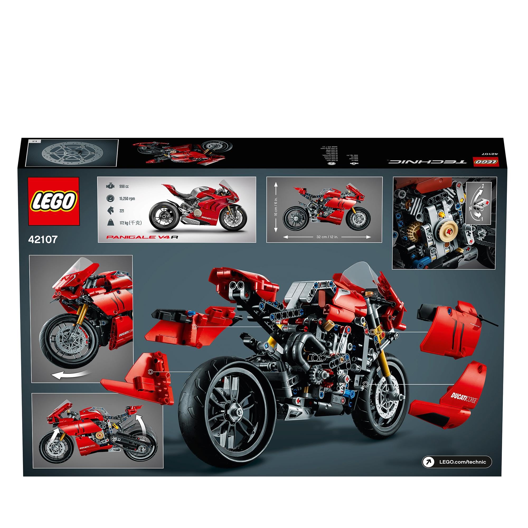 LEGO 42107 Technic Ducati Panigale V4 R Motorcycle Building Kit – Red Toy Bike Model with Gearbox & Suspension – STEM Construction Toy for Kids Ages 10+ – Perfect Gift for Boys & Girls – Great for Bedroom Decor & Motorcycle Enthusiasts