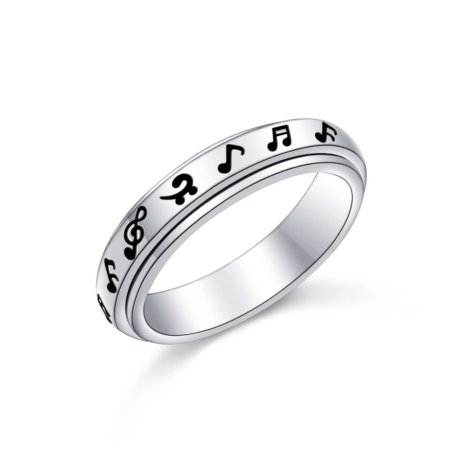 Yearace 925 Sterling Silver Spinner Rings for Anxiety Relief - Cute Music Notes Fidget Ring Jewelry Gift for Women, Girls, Musicians & Music Teachers (Size 6-9) - Perfect for Stress Relief, Focus & ADHD Management