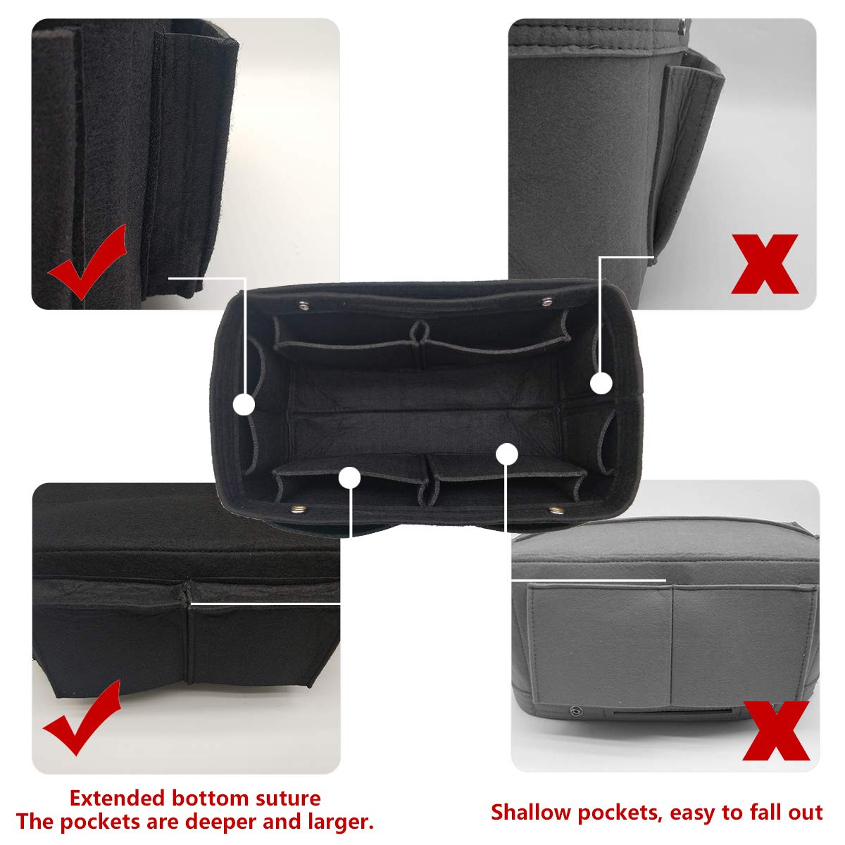 Premium Felt Purse Organizer Insert with Multiple Pockets - Handbag Shaper & Storage Solution for Tote Bags, Designer Purses & Everyday Carry Essentials | Perfect for Work, Travel & Daily Organization