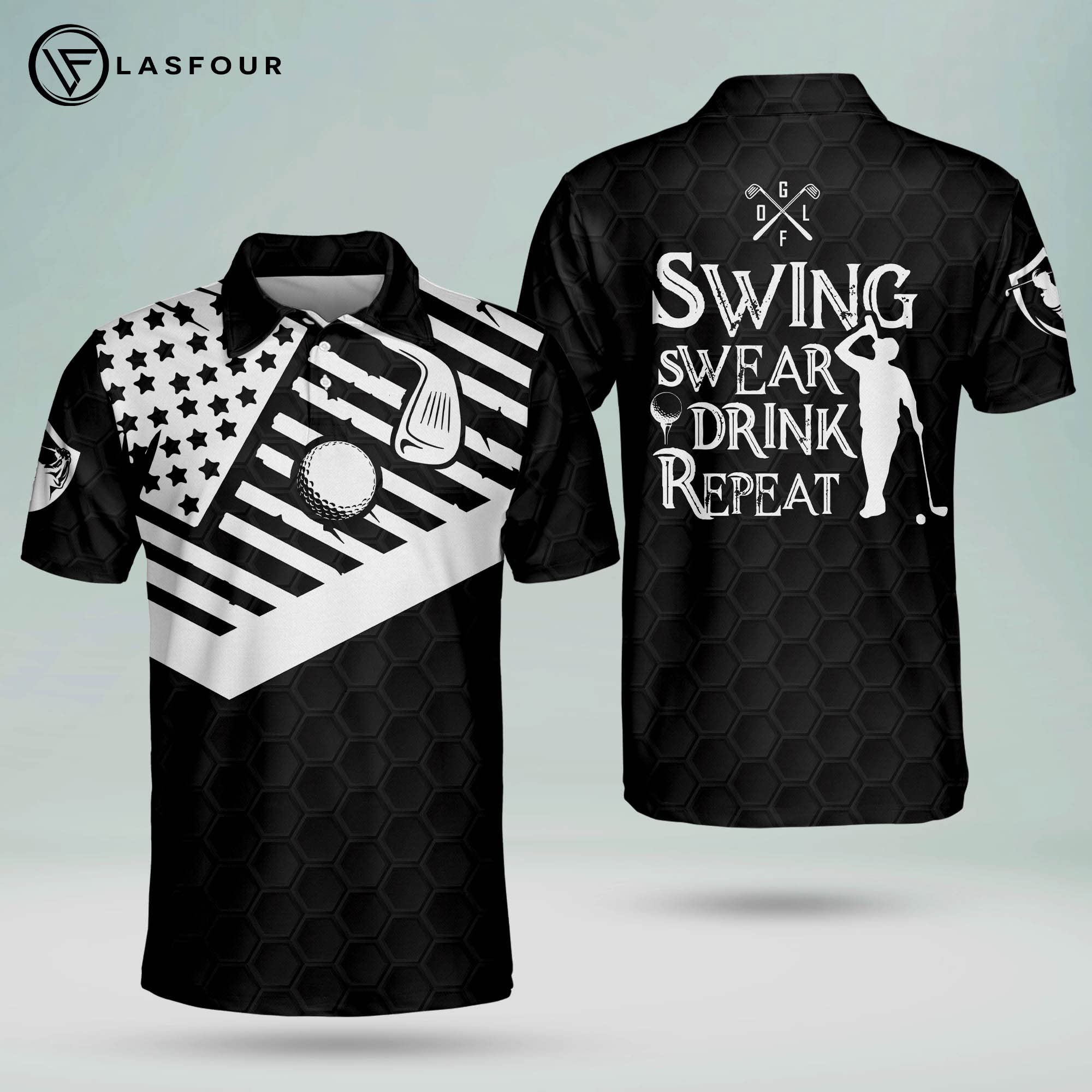 LASFOUR Patriotic Golf Shirts for Men - American Flag Polo Shirts, Funny Short Sleeve Golf Shirts for Dad & Grandpa - Perfect for 4th of July, Memorial Day & Father's Day Golf Outings