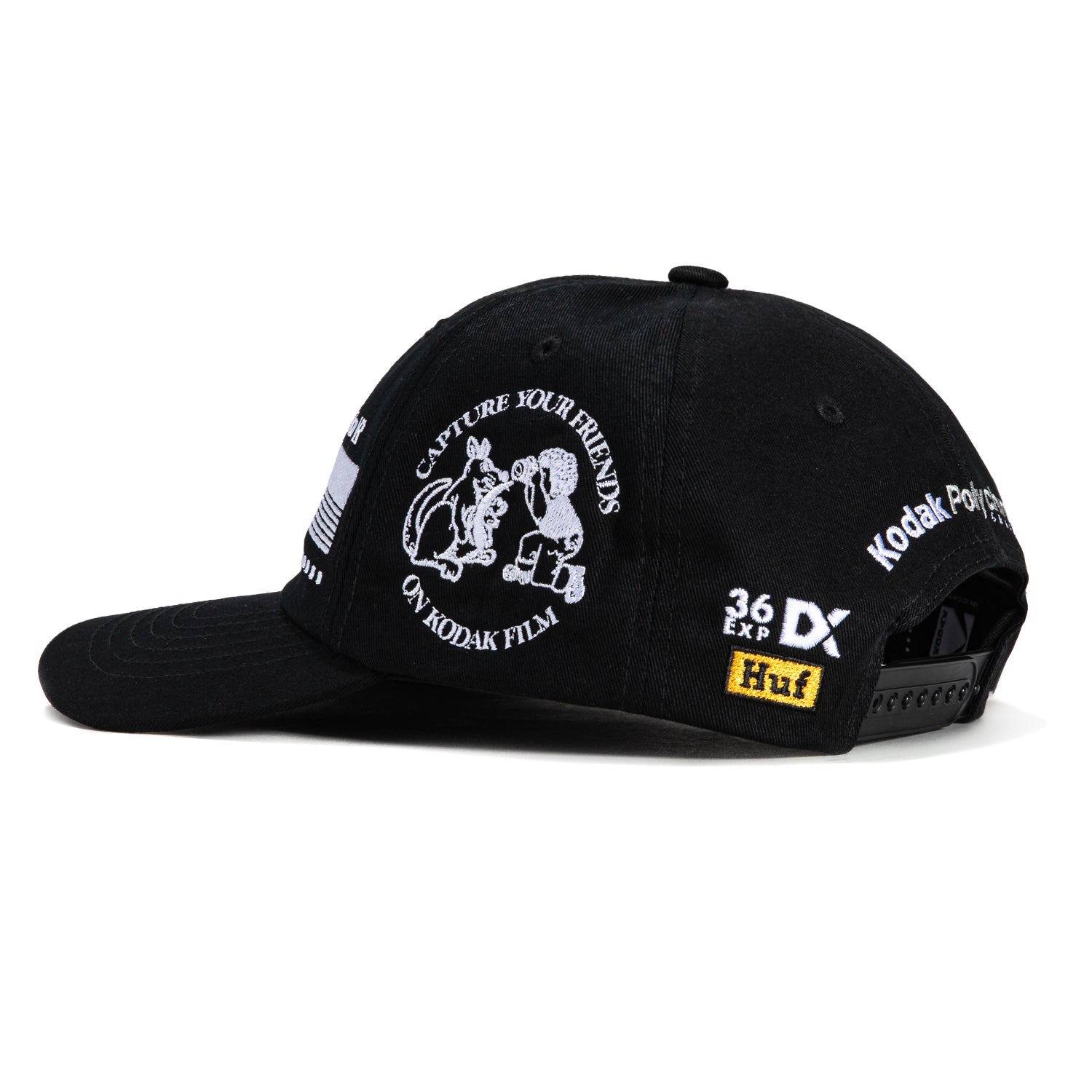 HUF x Kodak Snapback Relaxed Hat - Black | Adjustable Dad Hat for Men & Women | Perfect for Streetwear, Photography Enthusiasts & Outdoor Activities
