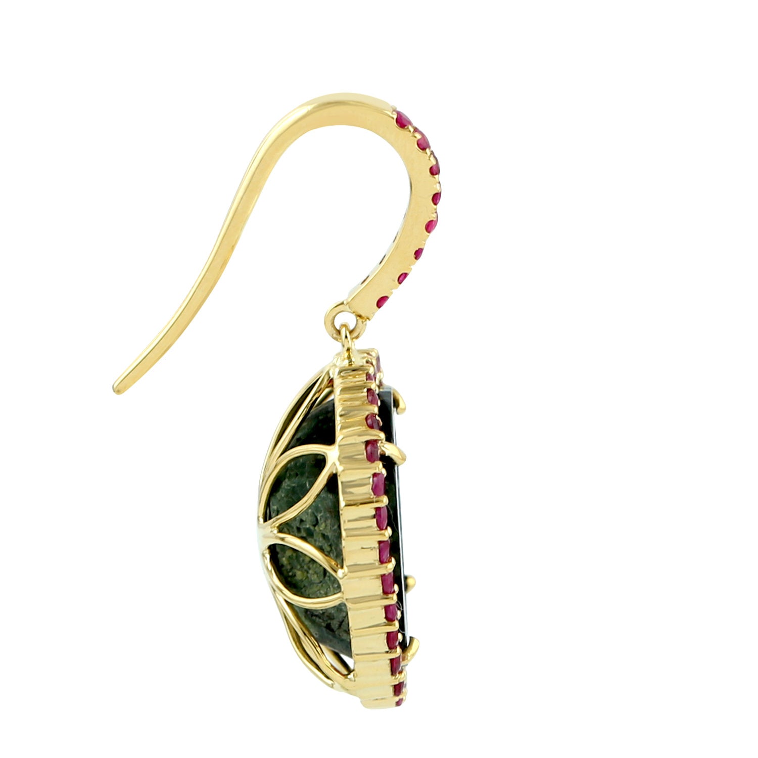 18K Yellow Gold Geode & Ruby Gemstone Ear Hook Earrings - Elegant Wedding Gift for Bride, Anniversary & Special Occasions