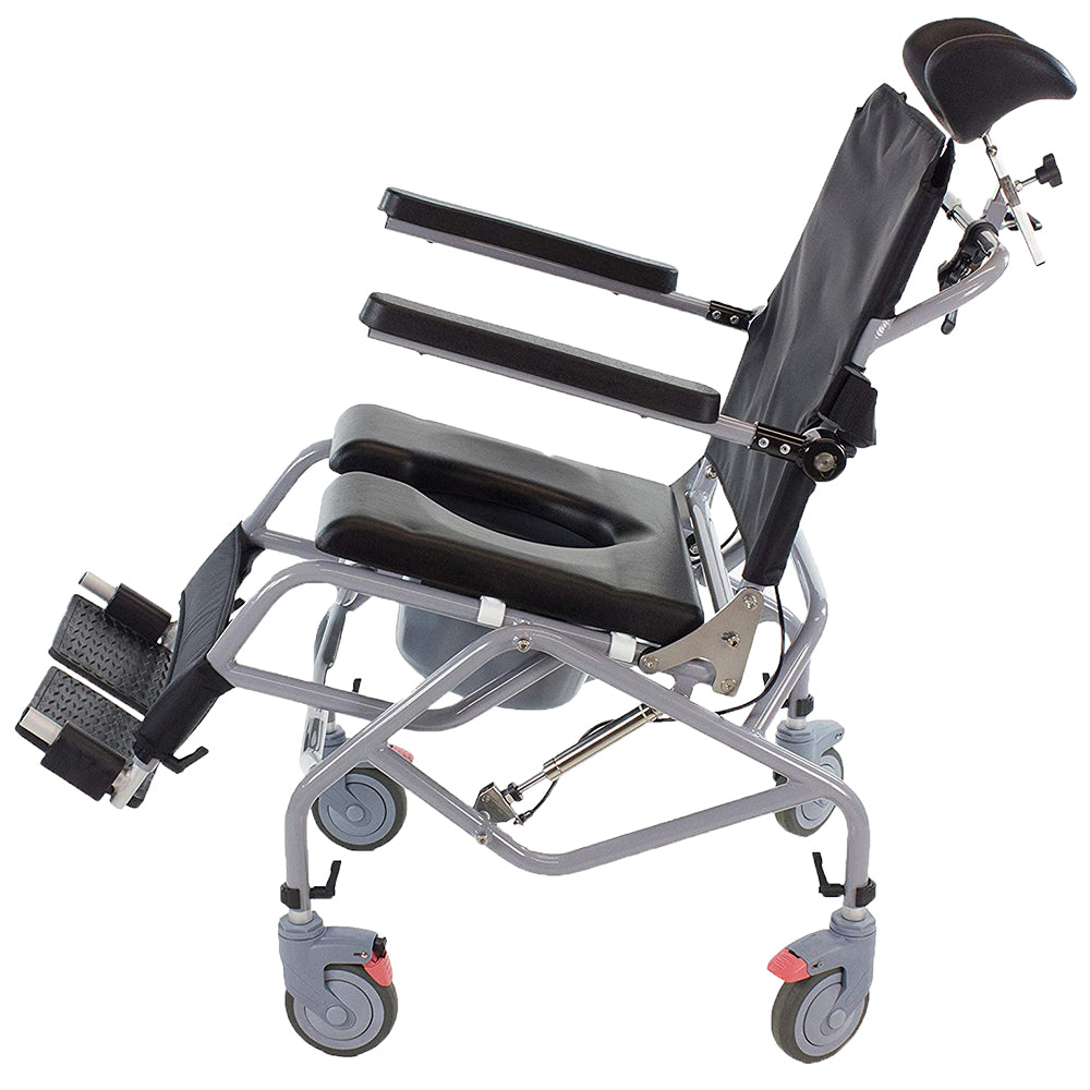Professional Tilt In Space Reclining Shower Commode Chair with Padded Seat - Ideal for Elderly Care, Post-Surgery Recovery & Home Bathroom Safety
