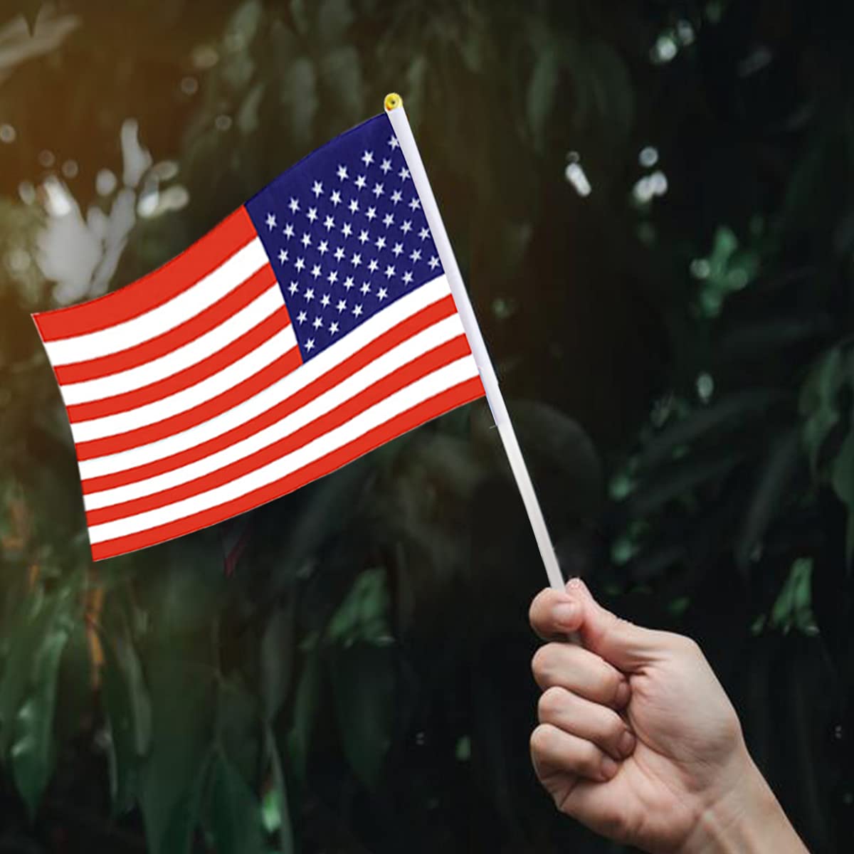 USA Flag Small Stick Mini Hand Held American Flags - 12 Pack (1 Dozen) for Patriotic Decorations, Parades, Parties & Sporting Events
