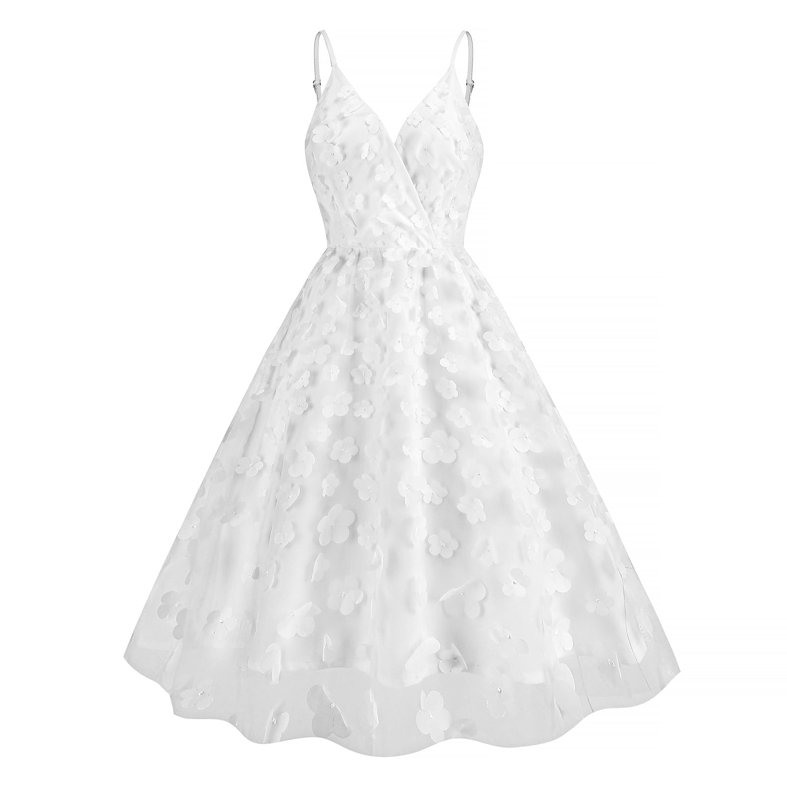 IDOPIP Women's Elegant 3D Butterfly Cocktail Swing Dress - Sleeveless Mesh Summer Dress with Spaghetti Straps for Wedding Guest, Party, Night Out & Special Occasions