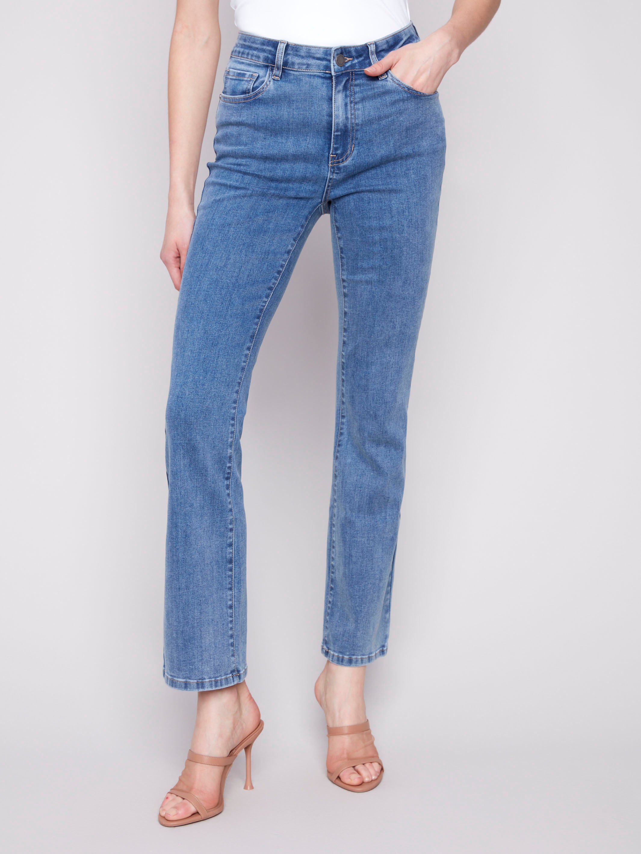 Celine Flare Leg Jeans for Women - Medium Blue Denim High Waist Bootcut Pants | Perfect for Casual Wear, Office Outfits & Night Out
