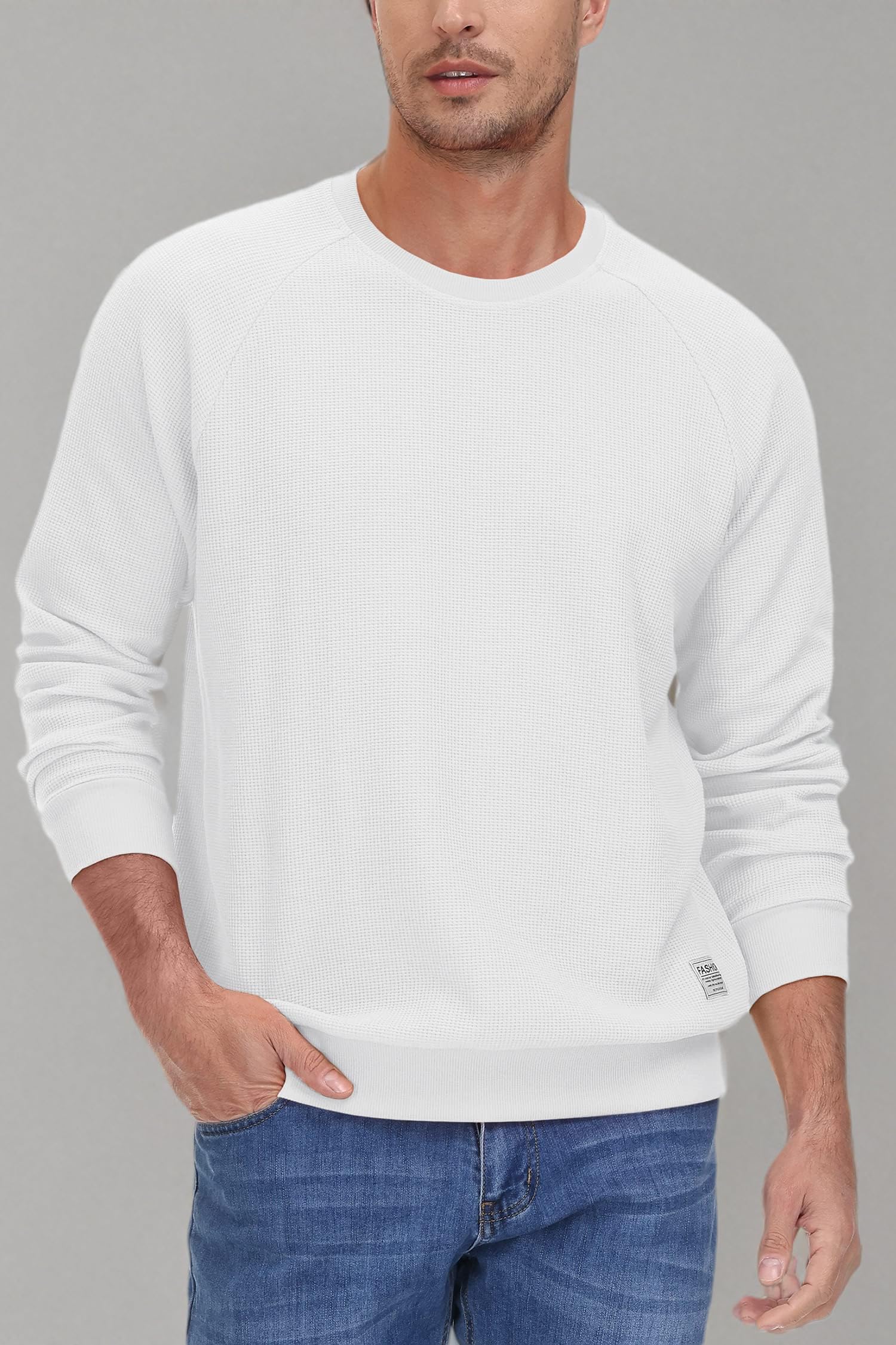 TACVASEN Men's Waffle Knit Crewneck Sweatshirt - Lightweight Long Sleeve Pullover for Casual Wear | Perfect for Outdoor Activities, Lounge & Everyday Comfort