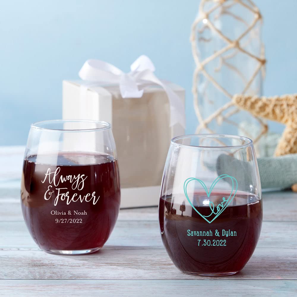 Personalized Stemless Wine Glass 9 oz - Custom Wedding & Bridal Shower Favors - Engraved Silver Wine Tumbler with Text - Bulk 204pcs Set - Perfect for Anniversary Gifts, Bachelorette Parties & Bridesmaid Gifts