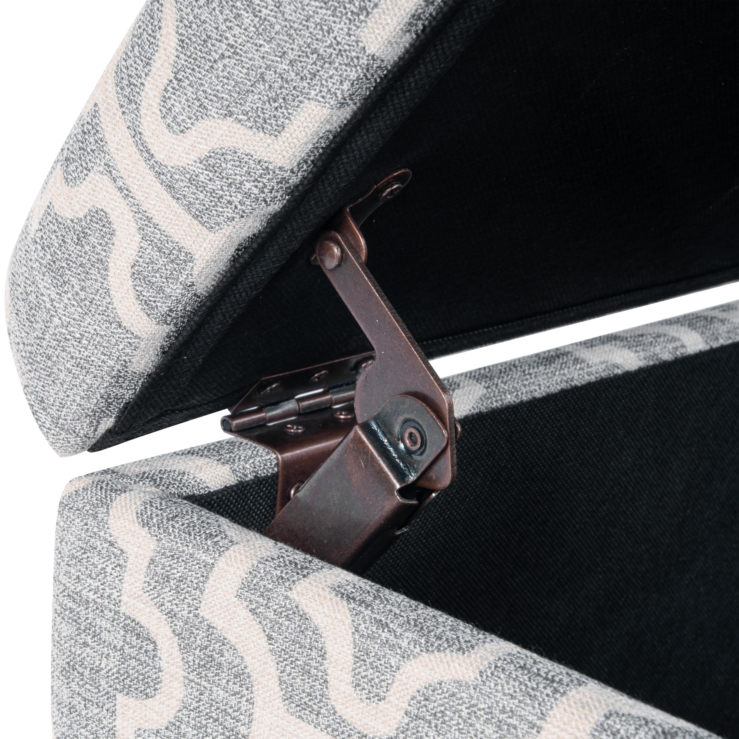 Homepop Upholstered Storage Ottoman with Hinged Lid - Medium Rectangular Footrest Bench for Living Room & Bedroom, Gray Geometric Pattern - Perfect for Extra Seating, Blanket Storage, and Home Organization