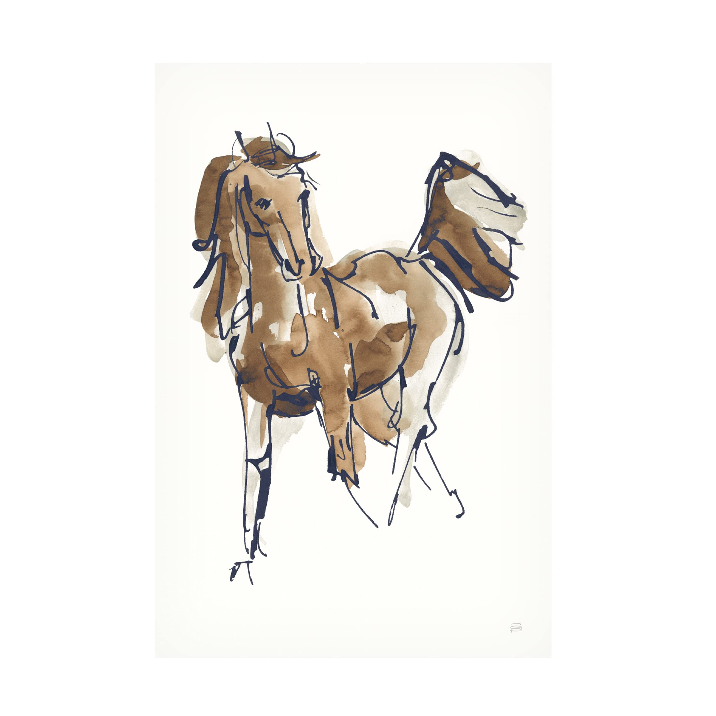 Chris Paschke Sketchy Horse VI Navy Canvas Wall Art Print - 16x24 Inches - Modern Abstract Horse Painting for Living Room, Bedroom & Office Decor
