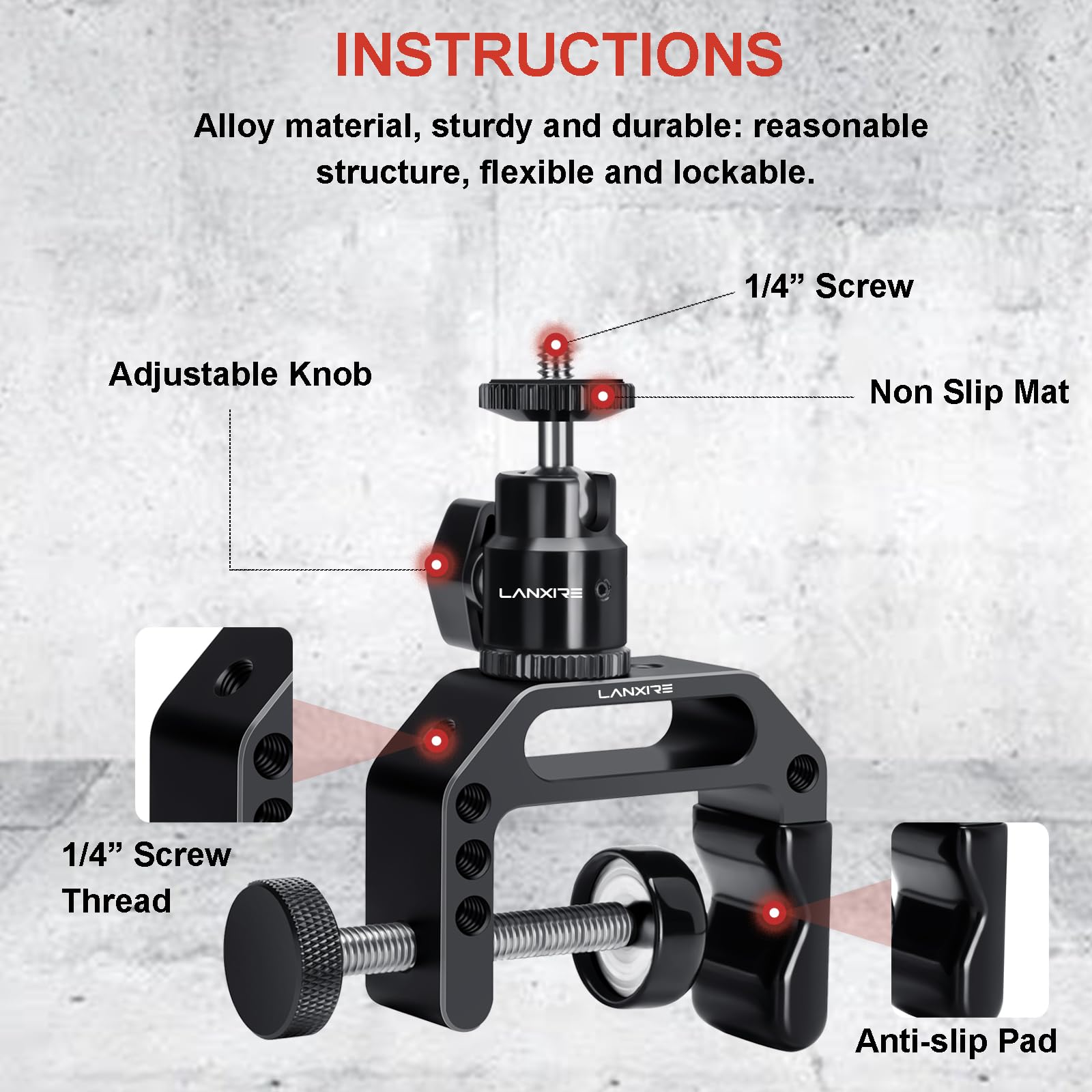 Heavy Duty C Clamp Camera Mount with Mini Ball Head - 1/4