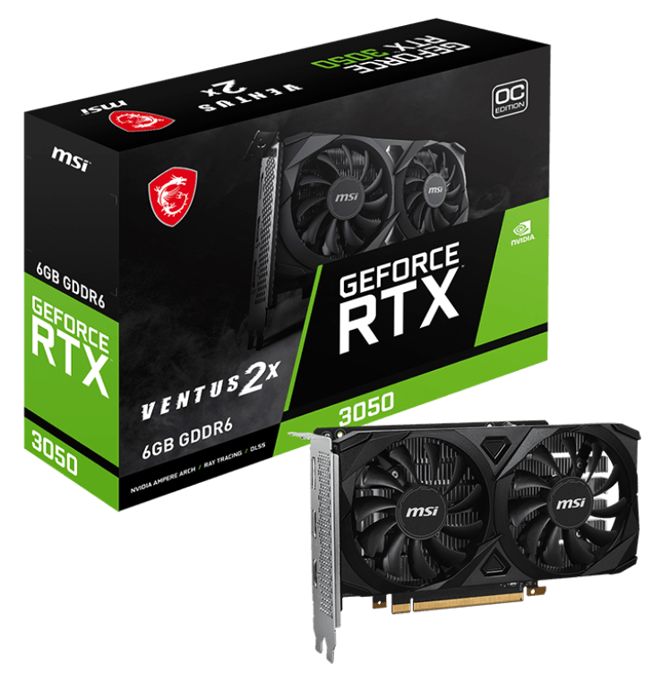 MSI GeForce RTX 3050 Ventus 2X OC 6GB GDDR6 Graphics Card - Gaming GPU for PC Builds, 1080p Gaming, and Content Creation