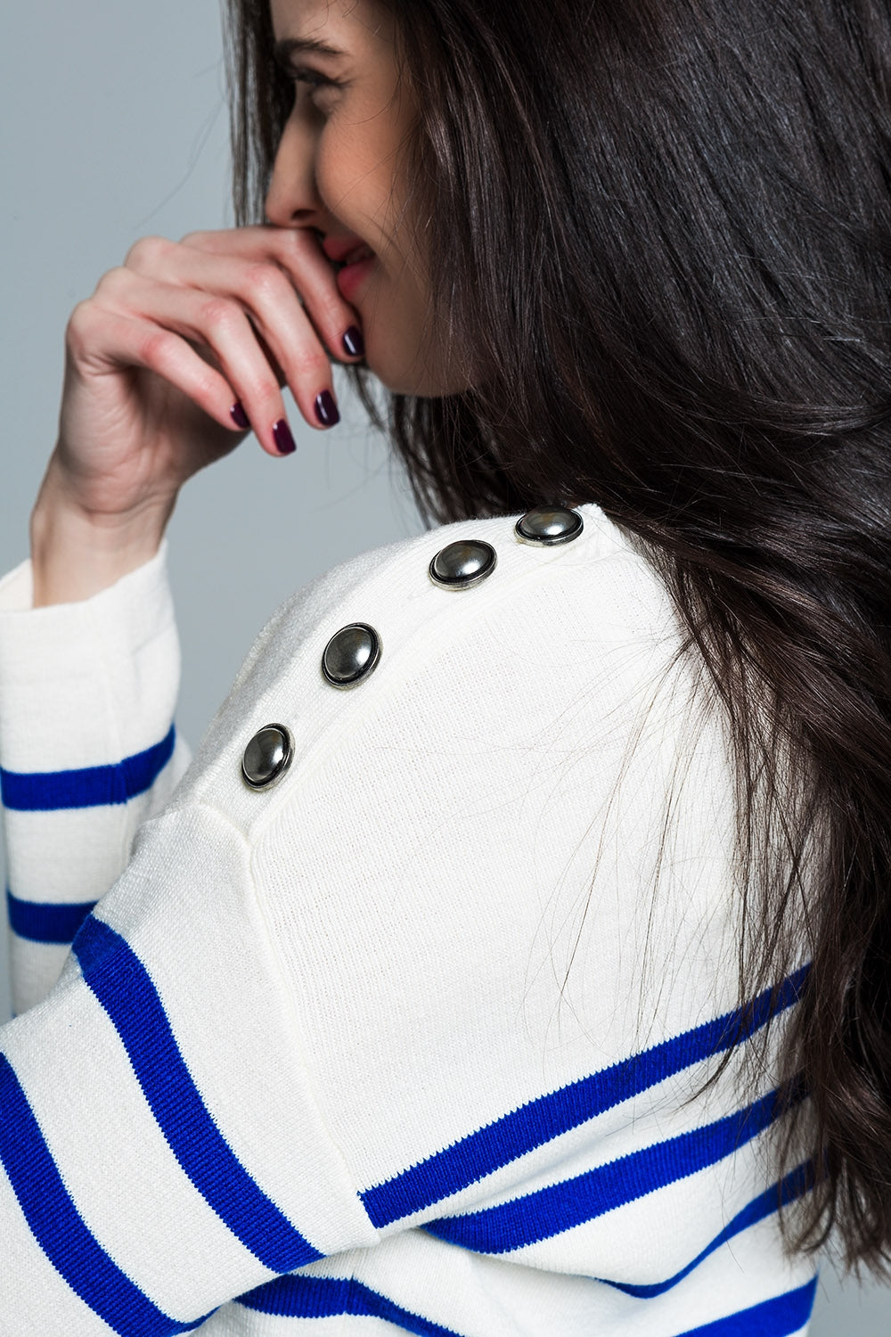 Women's White Button-Down Shoulder Stripe Blouse - Casual Office Wear & Spring Outfits