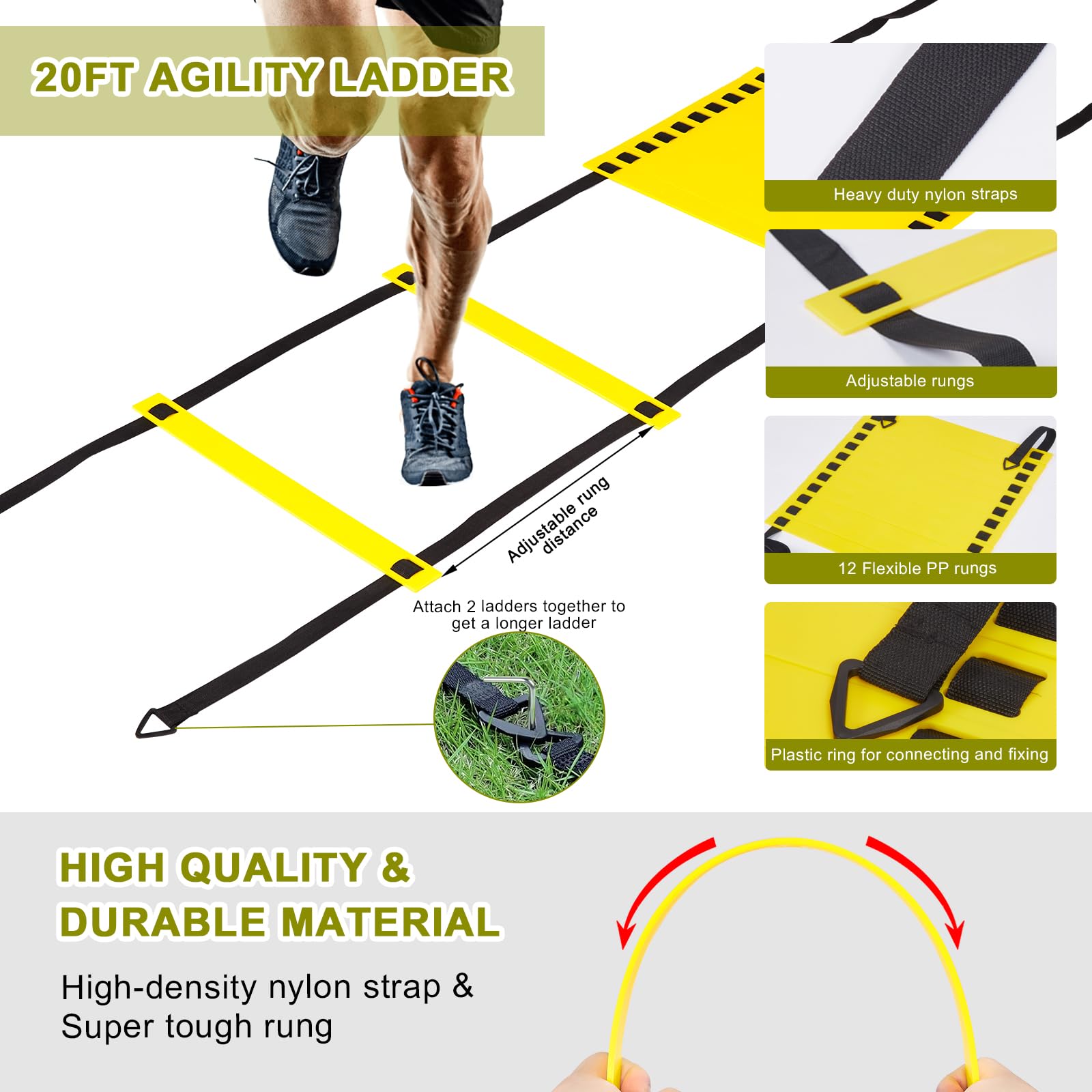 AGPTEK Agility Training Equipment Set - Speed Ladder, Soccer Cones, Jump Rope & Resistance Bands for Quick Footwork & Fitness Boost | Perfect for Soccer Drills, Football Training, HIIT Workouts & Home Exercise