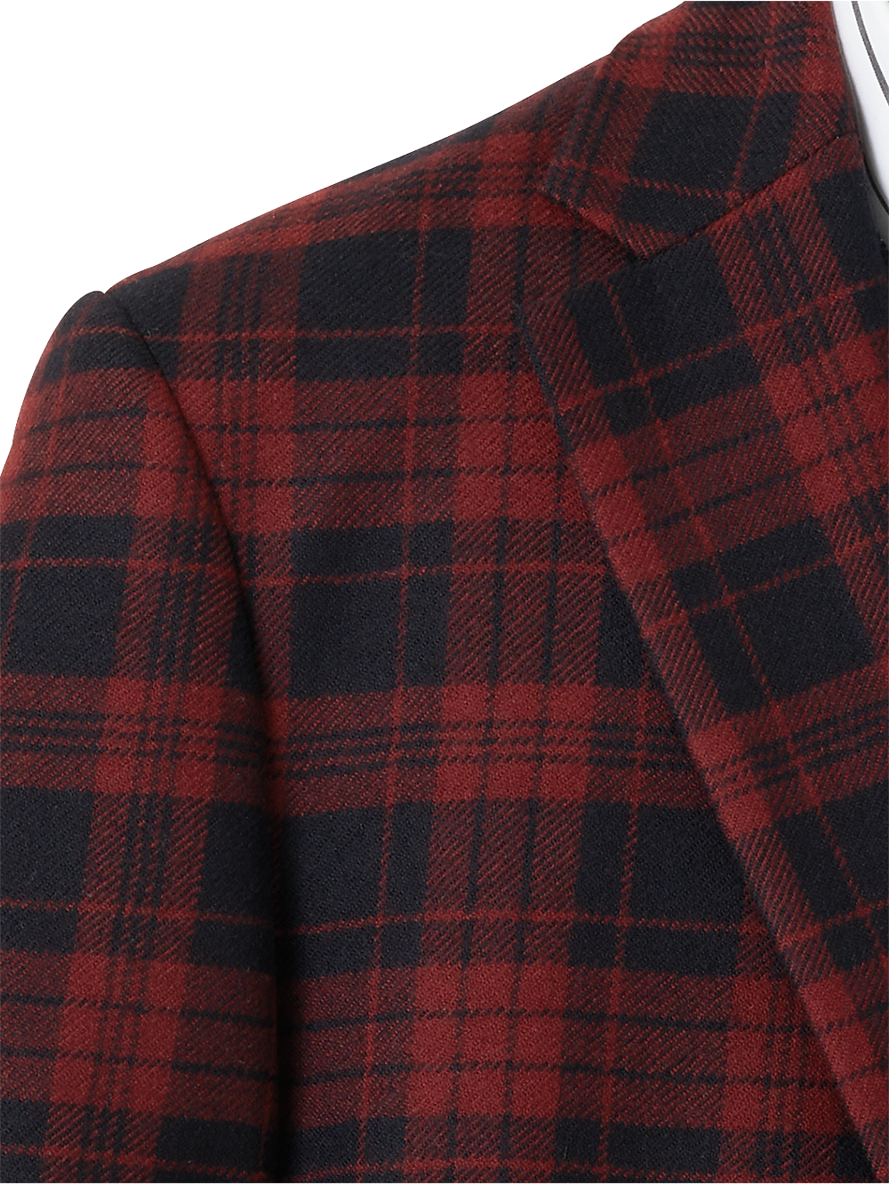 Men's Wool Plaid Single Breasted Notch Lapel Blazer Jacket - Black & Red Checkered Pattern - Perfect for Business Casual, Office Wear & Winter Fashion