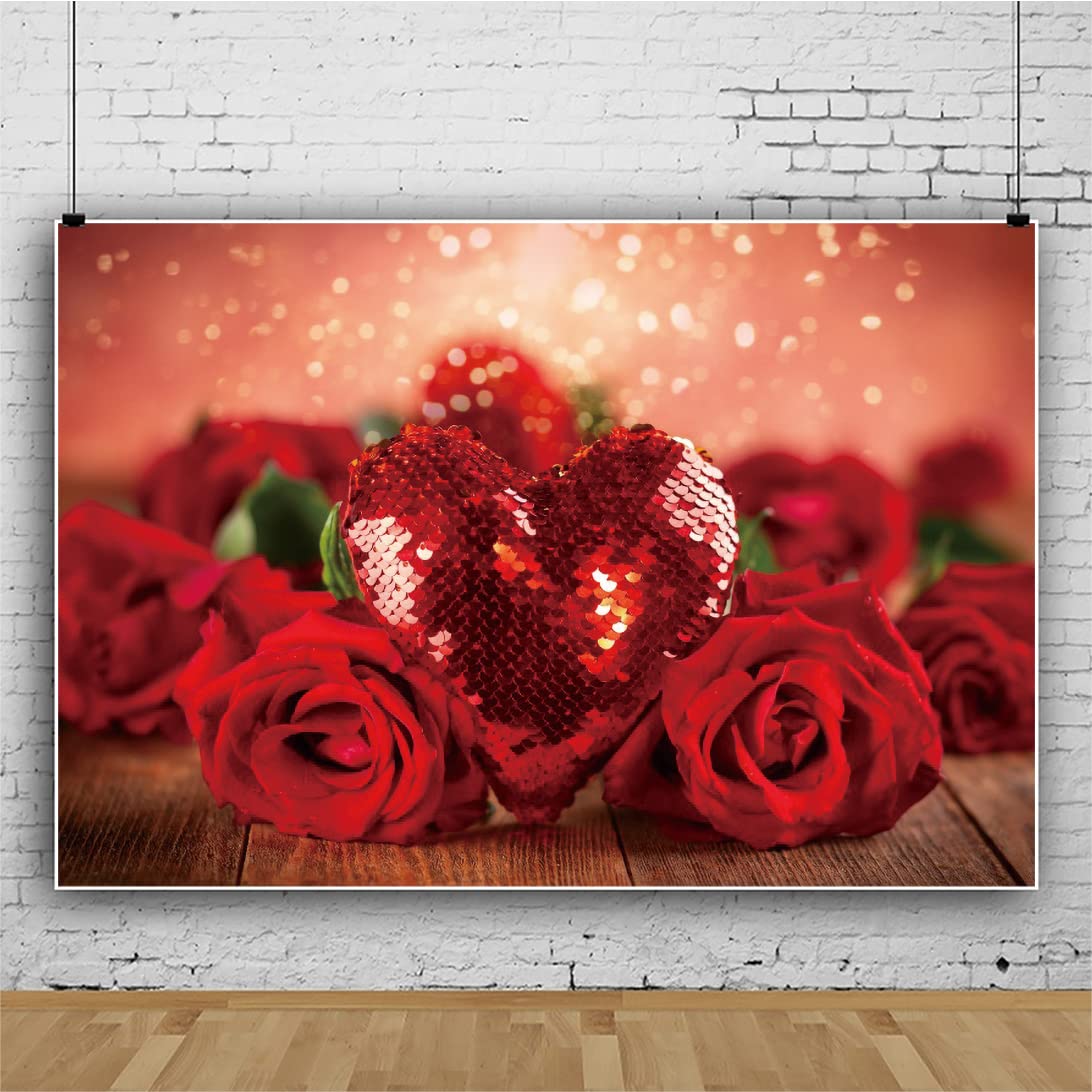 Yeele 10x8ft Romantic Red Heart Rose Flower Photography Backdrop - Valentine's Day Wedding Party Decor, Photo Booth Background Wall for Sweet Couple Shoot & Anniversary Celebration