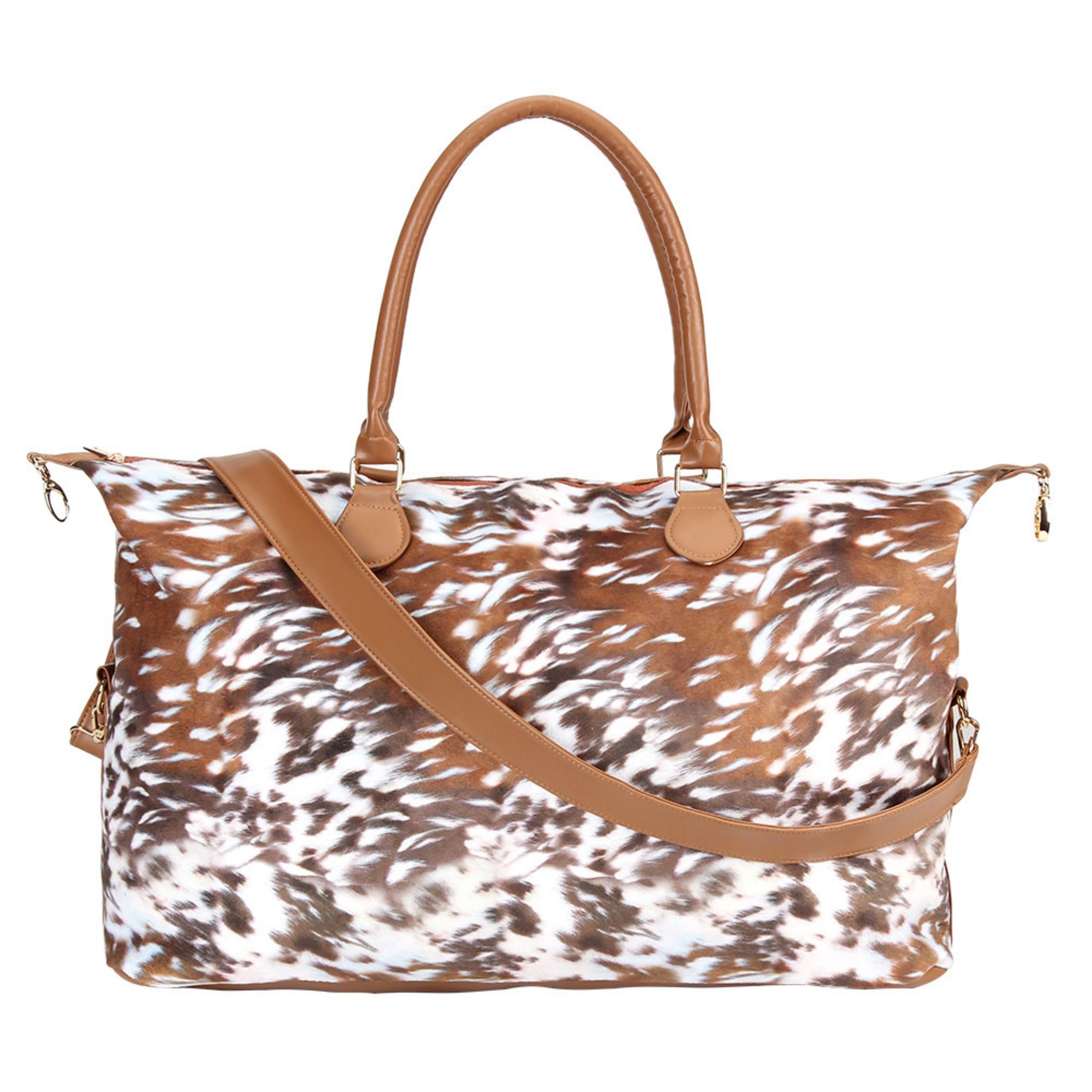 Women's Large Weekender Duffle Bag - Cow Leopard Print for Travel & Overnight Trips