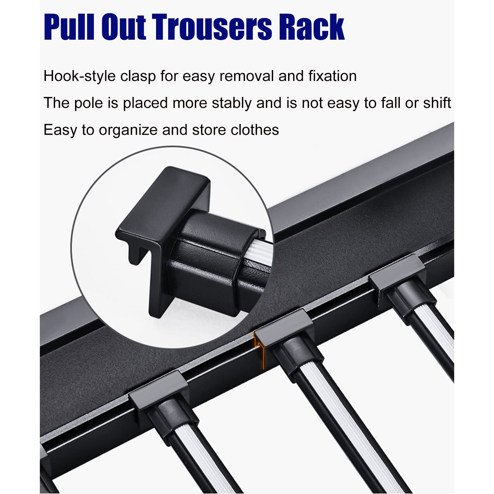 Telescopic Pull-Out Closet Rod with Detachable Pants Hanger Rack - Built-in Wardrobe Organizer for Trousers, Jeans & Scarves | Space-Saving Sliding Storage Solution for Bedroom, Closet or Walk-in Wardrobe