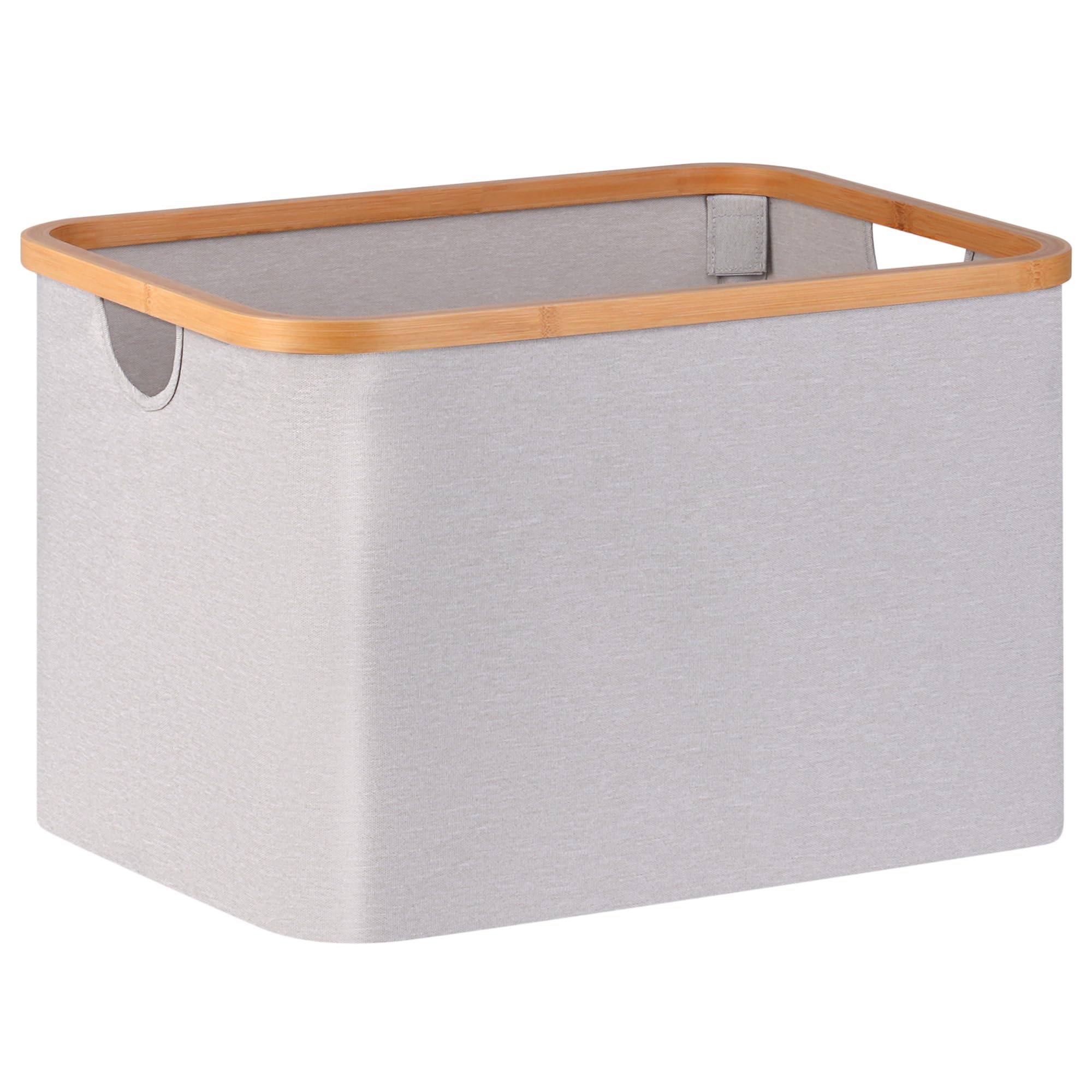 47L Collapsible Storage Baskets with Bamboo Handles - Foldable Rectangle Organizer Bin for Toys, Books, Shelves & Closet - Light Grey Home Organization Solution for Bedroom, Nursery & Playroom