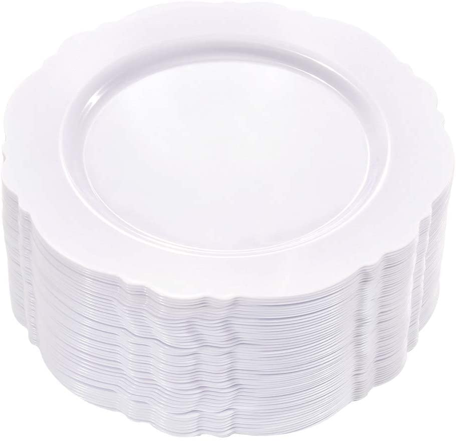 60-Pack White Plastic Plates & 360-Piece Silver Plastic Cutlery Set - Disposable Dinnerware for Parties, Picnics, and Events