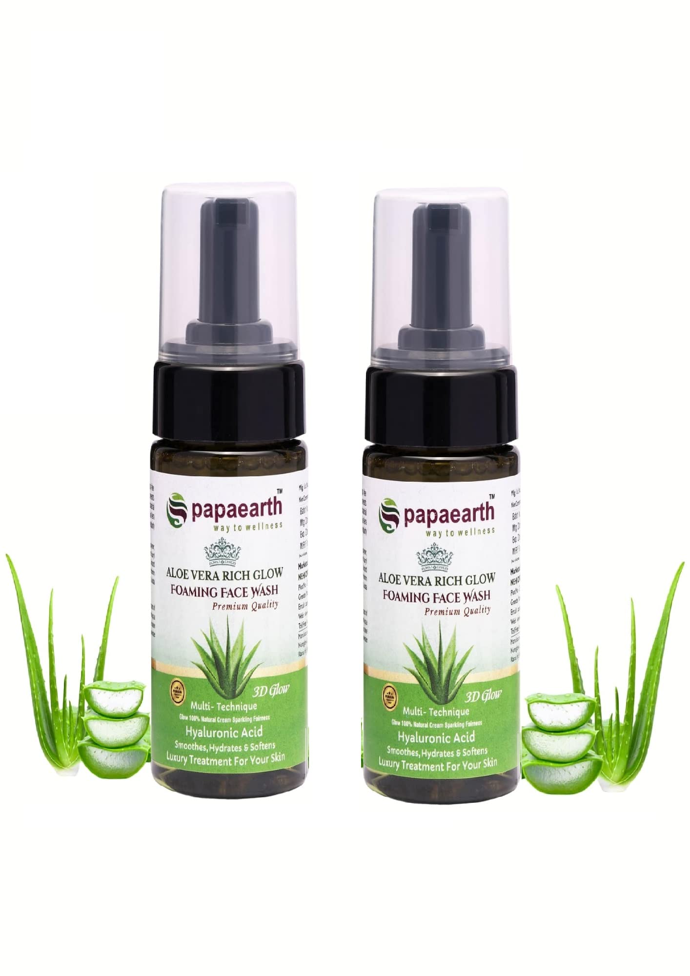 Papaearth Aloe Vera Rich Glow Foaming Face Wash - Pack of 2 (100ml x 2) | Gentle Cleanser for Acne-Prone & Sensitive Skin | Daily Face Wash for Hydration & Brightening