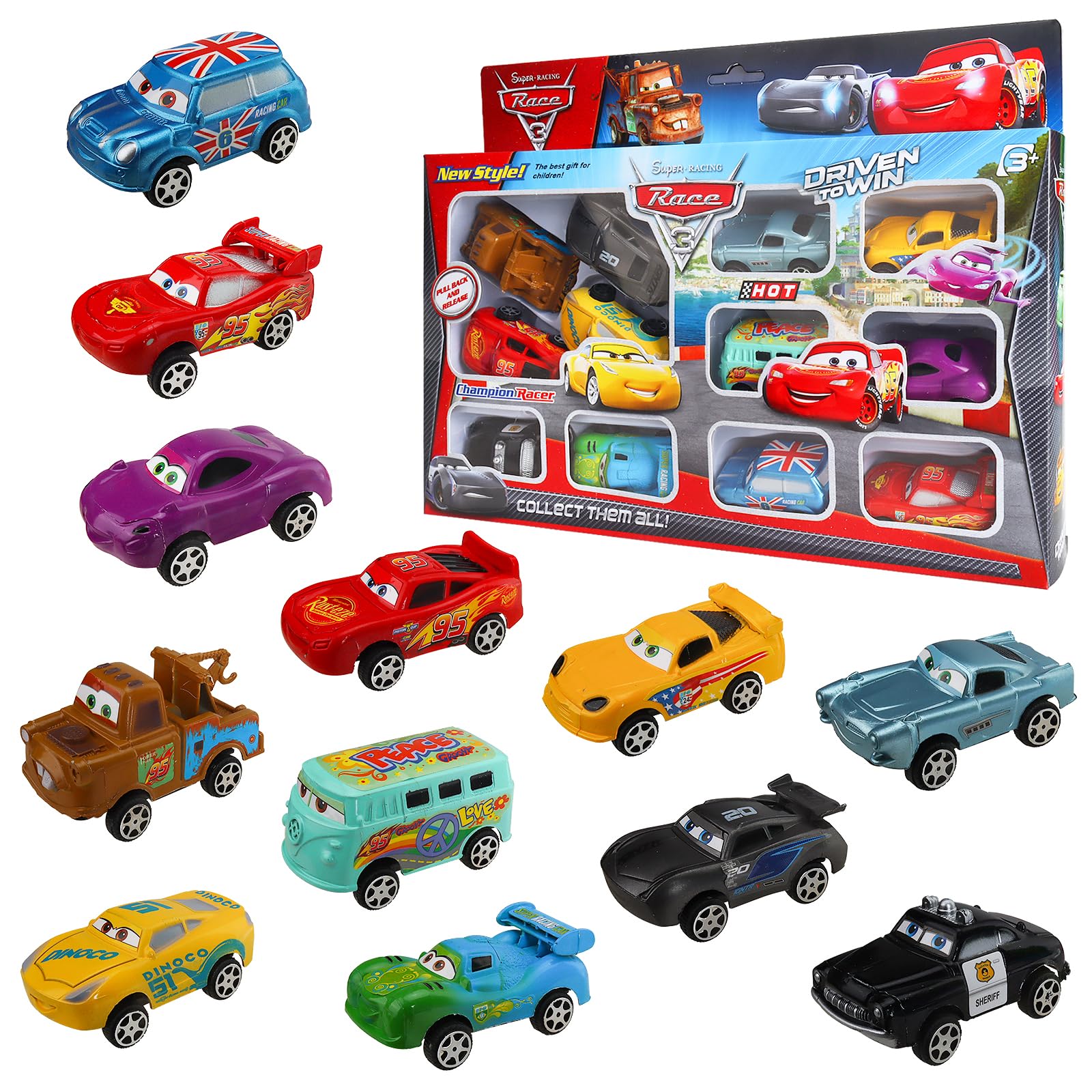 JunMallko 12-Piece Mini Car Toy Set - Small Friction-Powered Toy Cars for Kids Ages 3+ - Perfect for Playtime, Birthday Gifts & Early Learning Development