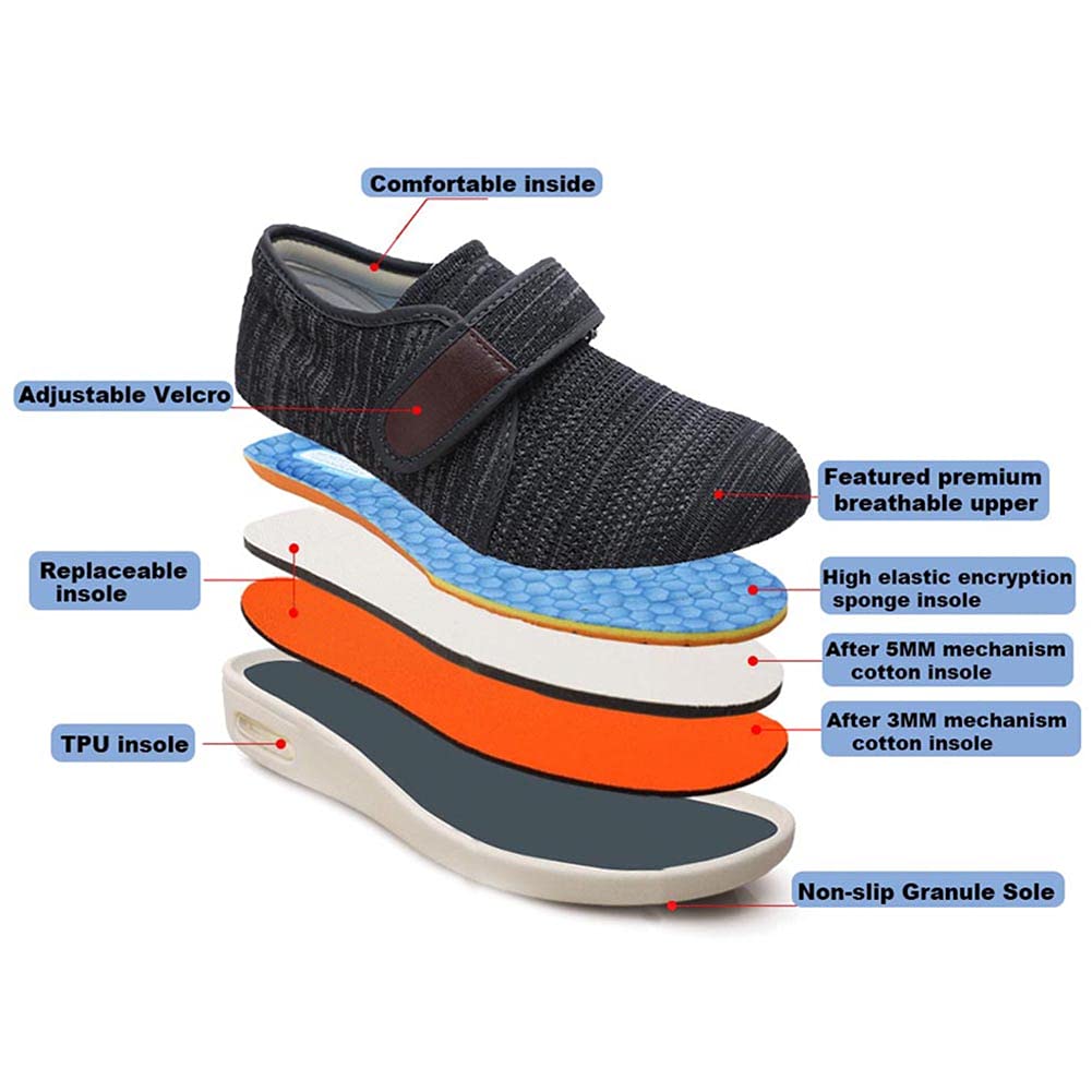 W&LESVAGO Men's Diabetic Shoes with Adjustable Closures - Lightweight Non-Slip Wide Width Walking Shoes for Elderly, Edema, Plantar Fasciitis & Arthritis - Comfortable Footwear for Swollen Feet Relief - Perfect for Daily Walking, Nursing & Medical Use