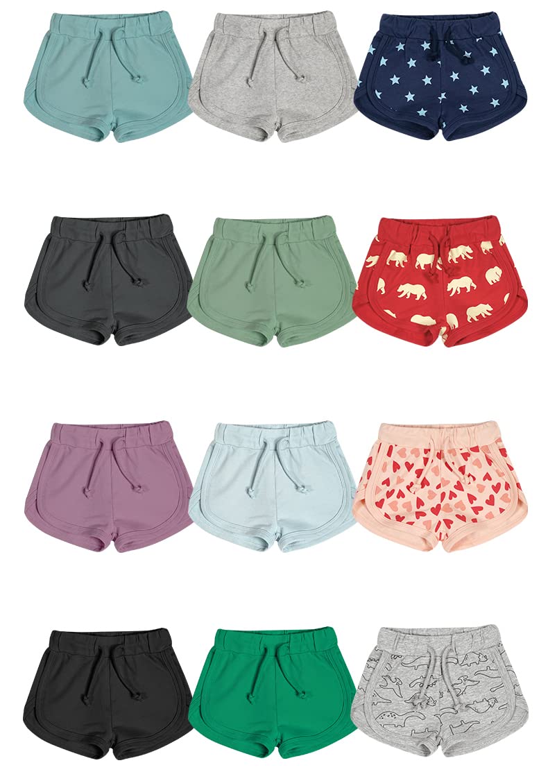 Teach Leanbh Toddler Boys Girls 3-Pack Cotton Athletic Shorts with Drawstring - Soft & Breathable for Playtime, Daycare & Outdoor Activities