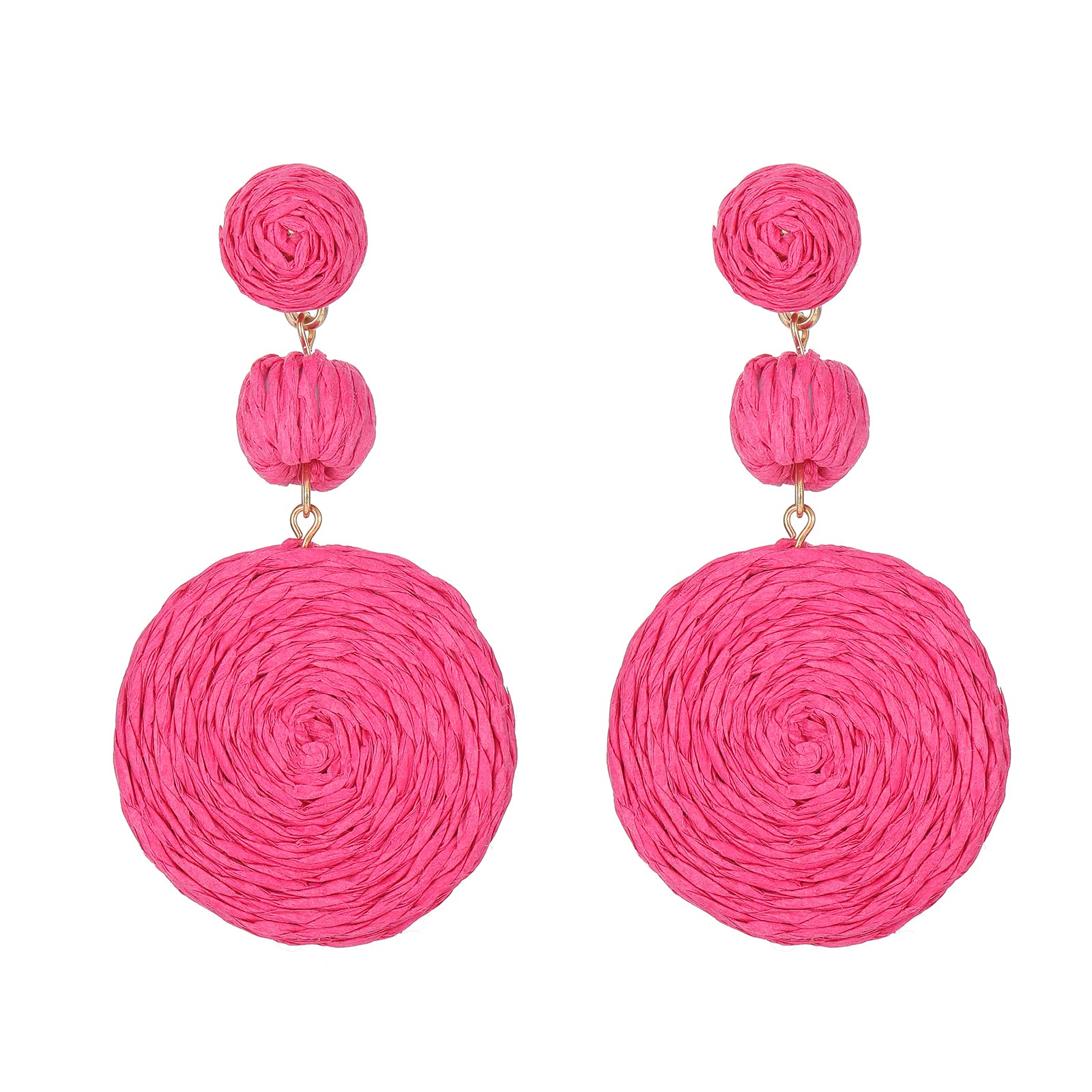 Boho Raffia Ball Earrings for Women - Handmade Statement Round Drop Dangle Earrings | Summer Beach Vacation Jewelry, Perfect for Festival, Wedding & Boho Chic Outfits