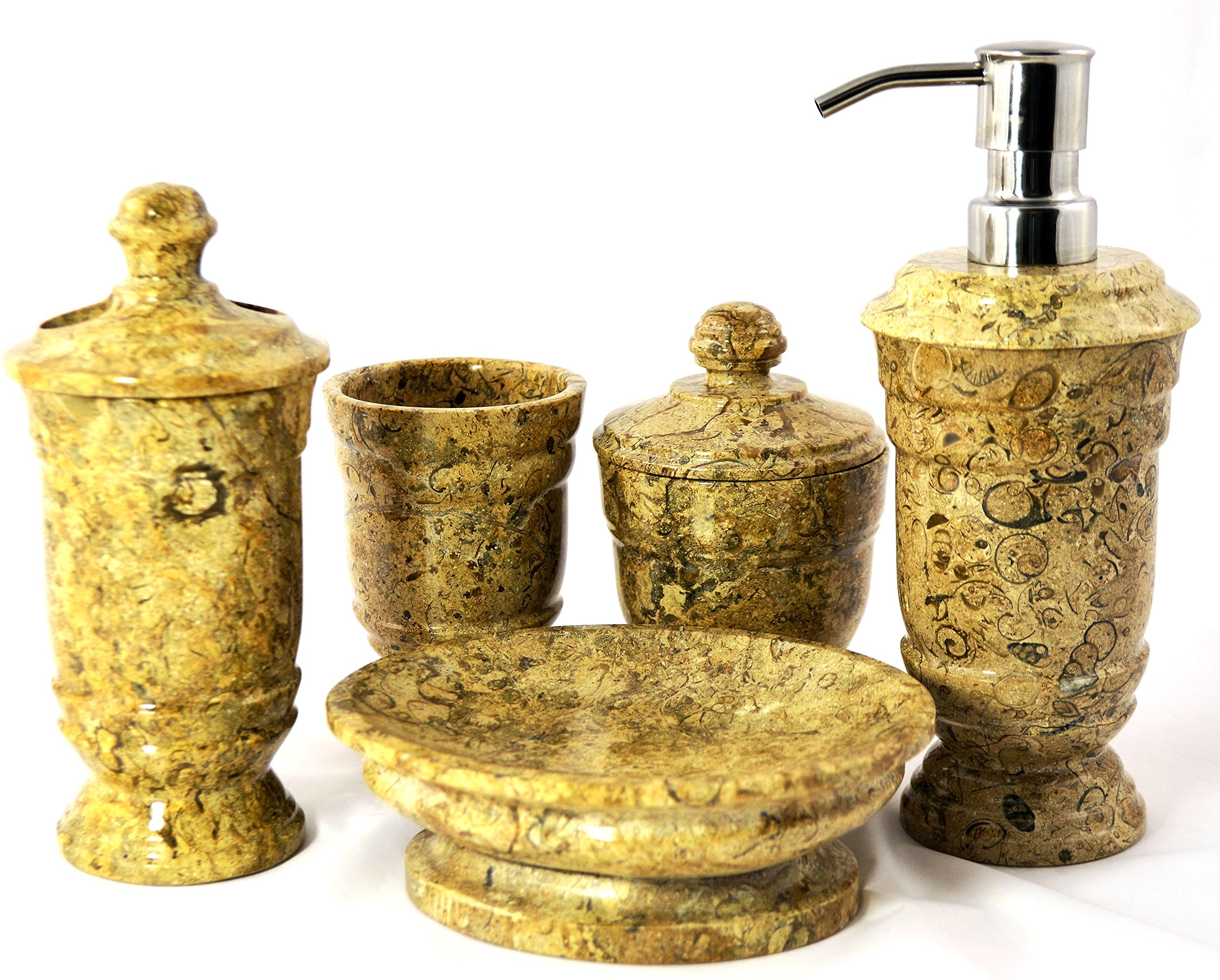 Natural Stone Soap Dispenser - Handcrafted Fossil Stone Design for Bathroom & Kitchen | Eco-Friendly Home Decor for Modern & Rustic Interiors