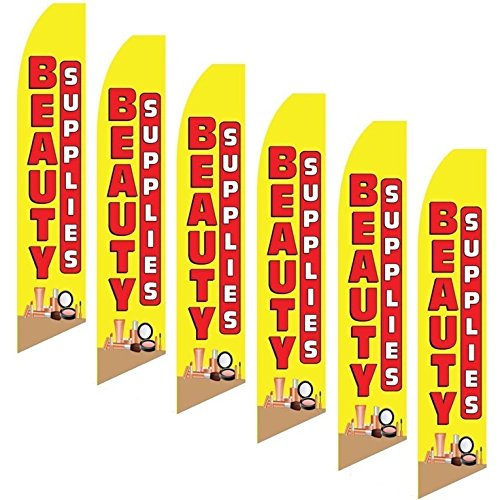 6 Pack Swooper Flags Beauty Supplies - Red & Yellow Makeup Display Stand for Salon, Retail Store, and Cosmetics Showcase