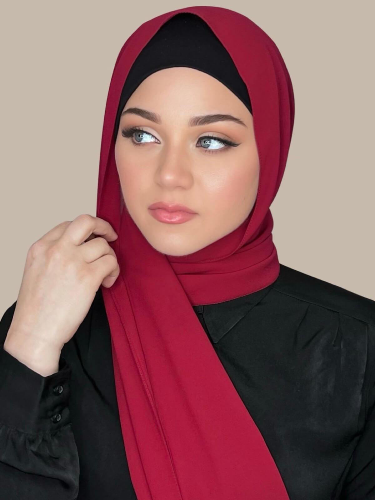 Elegant Wine Red Chiffon Hijab Scarf - Lightweight & Breathable for Women - Perfect for Daily Wear, Prayer, and Special Occasions