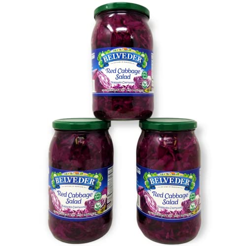 Organic Belveder Red Cabbage Salad 31.74oz (900g) - Vegan, Non-GMO, Gluten-Free, No Preservatives - Pack of 3 - Perfect for Meal Prep, Healthy Lunches & Keto Diet