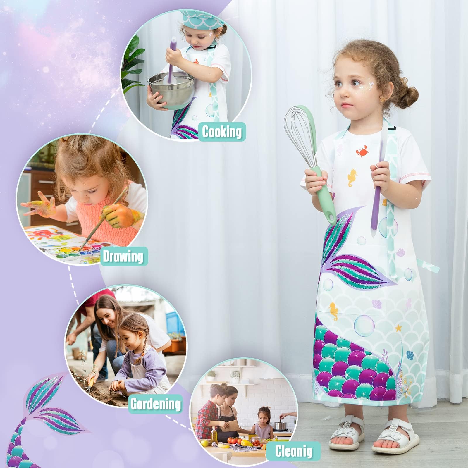 Wernnsai Kids Chef Hat and Apron Set - Adjustable Cooking Costume for Children Ages 3-10 - Perfect for Baking, Pretend Play, and Cooking Classes