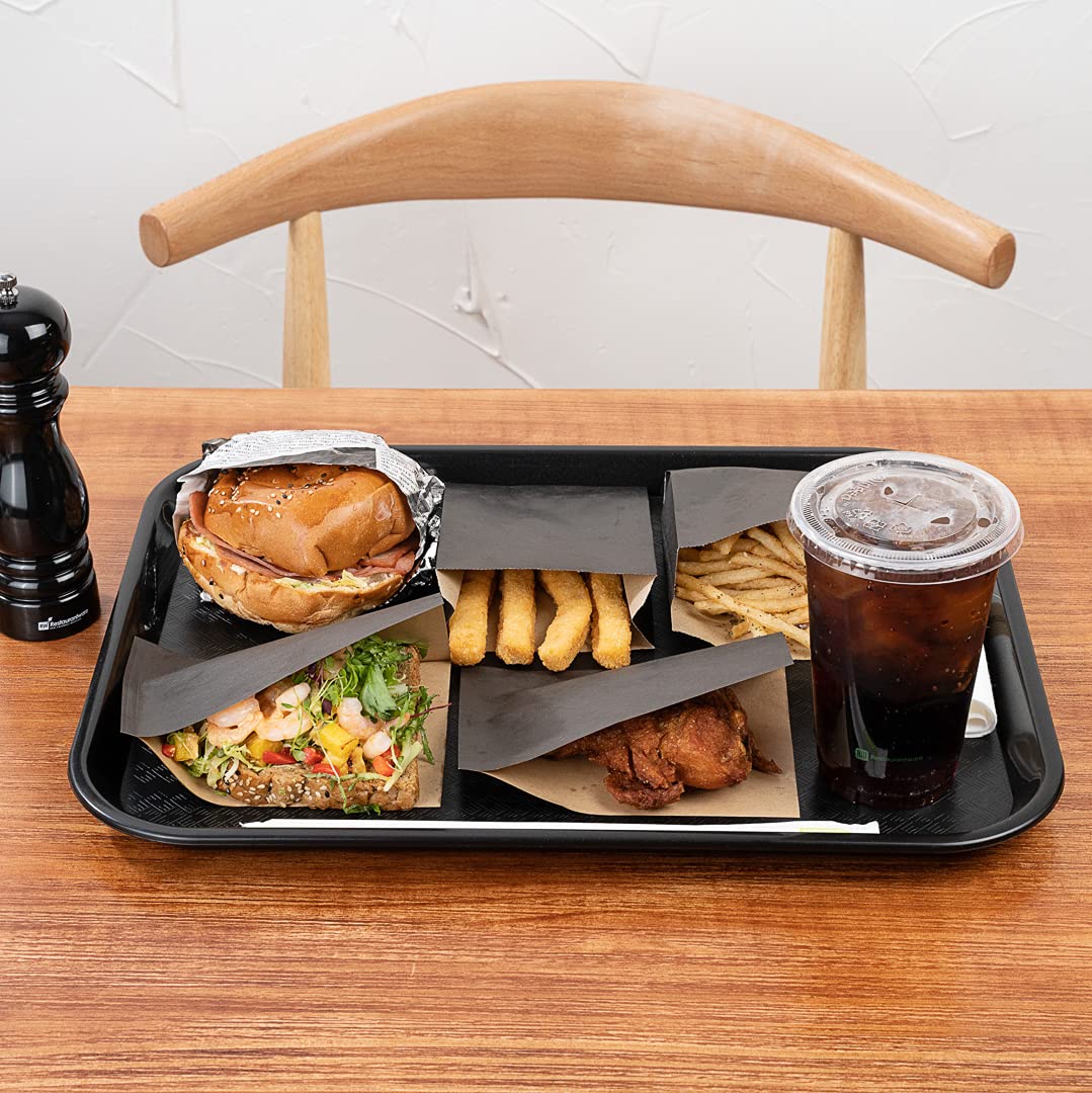 Restaurantware 14 x 18 Inch Fast Food Trays - Set of 50 Durable Rectangle Plastic Serving Trays | Dishwasher Safe, Textured Black Cafeteria Trays for Meals, Glassware & Buffet Service | Perfect for Restaurants, Schools, and Catering Events