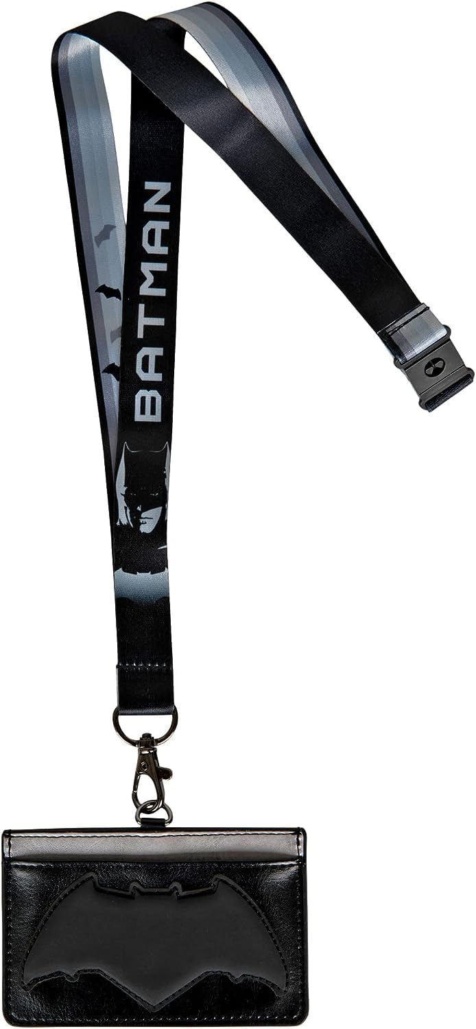 Premium Batman Themed DC Lanyard with PU Leather Card Holder - ID Badge Holder for Work, School, Events & Comic Conventions