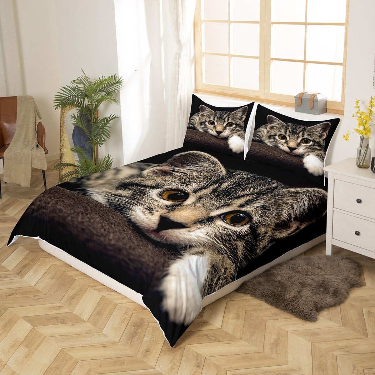 Feelyou Cute Animal Print Twin Duvet Cover Set for Kids & Teens - Soft Microfiber Pet Theme Bedding with Zipper Closure & Pillow Sham - Perfect for Boys/Girls Bedrooms, Dorm Rooms & Pet Lovers