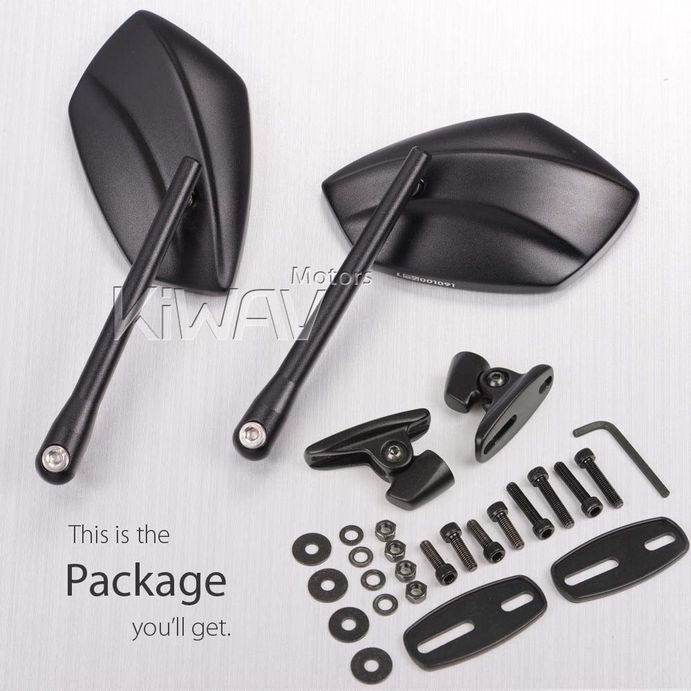 KiWAV Black Motorcycle Mirrors - PalmII Fairing Mount with Adapter for Sports Bikes | Durable & Vibration-Resistant for Highway Riding & City Commuting