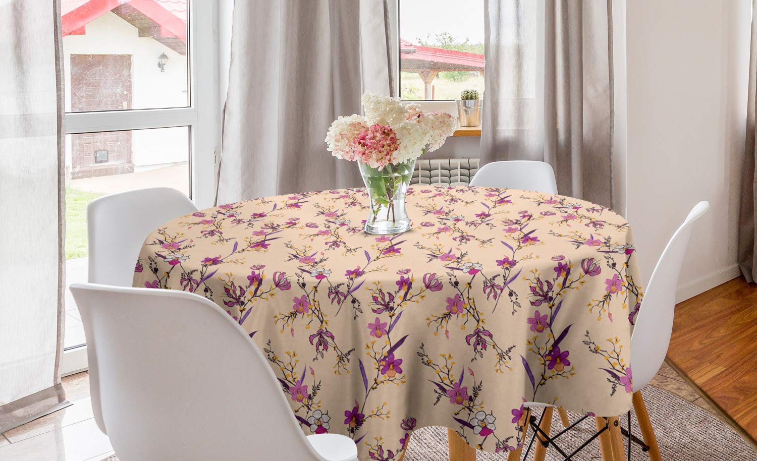 Ambesonne Floral Round Tablecloth 60