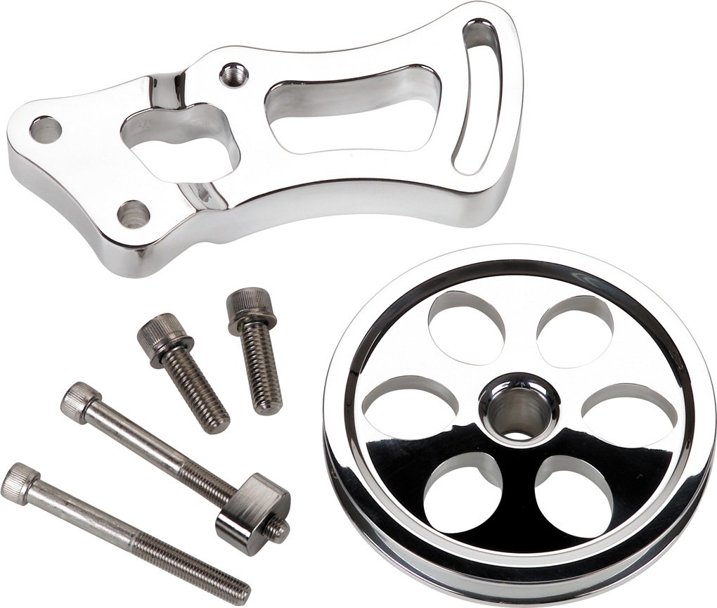 Billet Specialties Polished Power Steering Pump Bracket & V-Belt Pulley for GM Type II Pumps - Compatible with SBC Long Water Pump, Low Mount Driver Side - Perfect for Chevy Small Block Engine Upgrades & Performance Builds