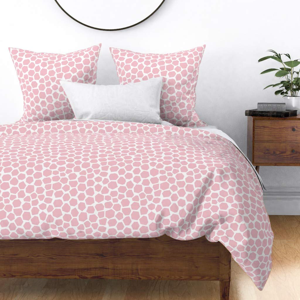 Cotton Sateen Duvet Cover Twin Size - Pink Geometric Giraffe Safari Jungle Print Bedding for Kids & Nursery | Soft Breathable Custom Bedding by Spoonflower | Perfect for Baby Rooms, Children's Bedrooms & Themed Decor