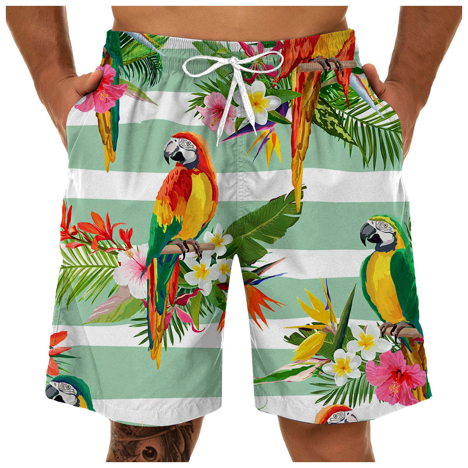 **Men's Quick Dry Swim Shorts - Big & Tall Tropical Printed Board Shorts for Summer | Beach, Pool & Water Sports**