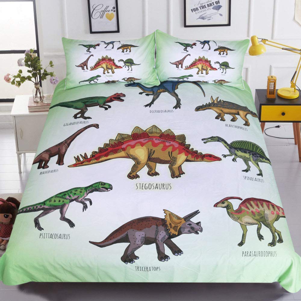 Soft 3-Piece Dinosaur Family Printed Duvet Cover Set with 2 Pillow Shams - Twin Size 68x86 Inches (173x218cm) - No Comforter or Sheet Included | Perfect for Kids' Rooms, Themed Bedrooms & Cozy Dinosaur Lovers