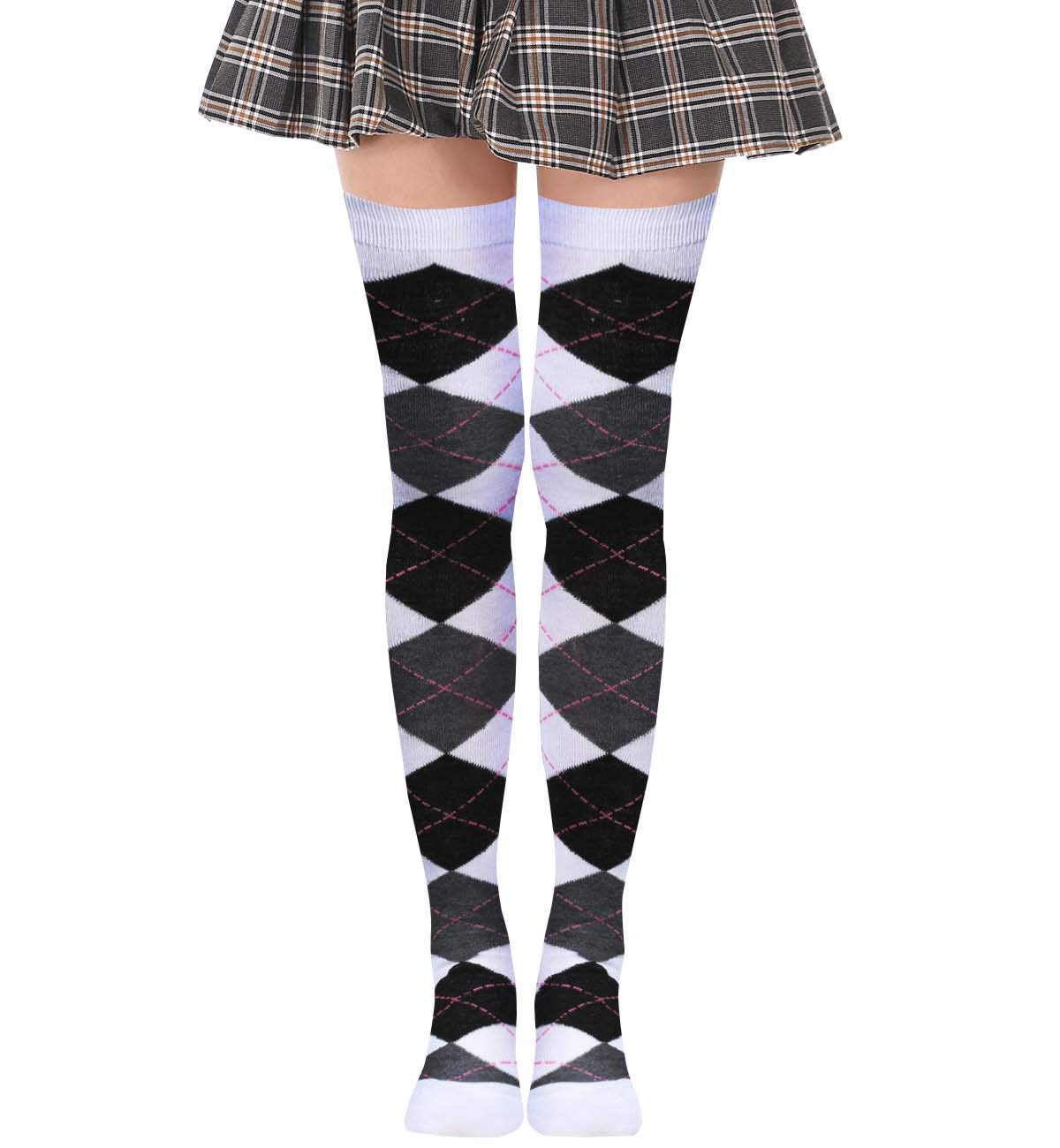 Benefeet Women's Thigh High Argyle Socks - Fun Striped Over Knee Stockings for Party & Cosplay