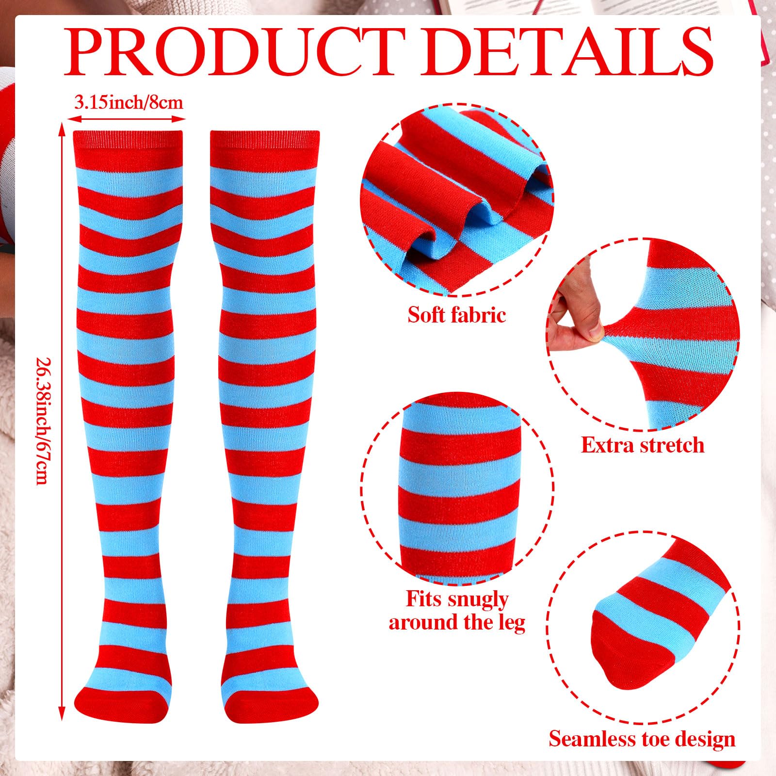 12 Pairs Women's Striped Over Knee Thigh High Socks - Christmas Knit Long Stockings for Party, Costume & Cosplay - Perfect for Holiday Gifts, Winter Fashion & Festive Outfits