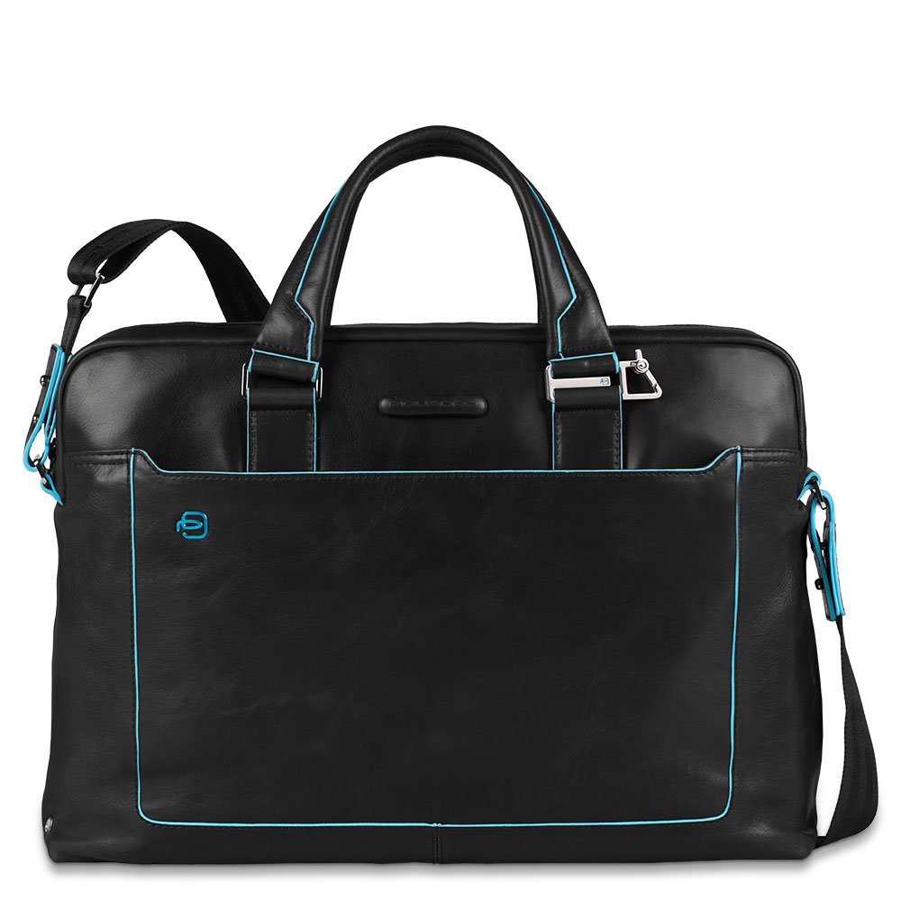 Piquadro Premium Double Handle Business Laptop Briefcase - Sleek Black Leather Office Bag for Men & Women - Perfect for Work, Travel & Business Meetings