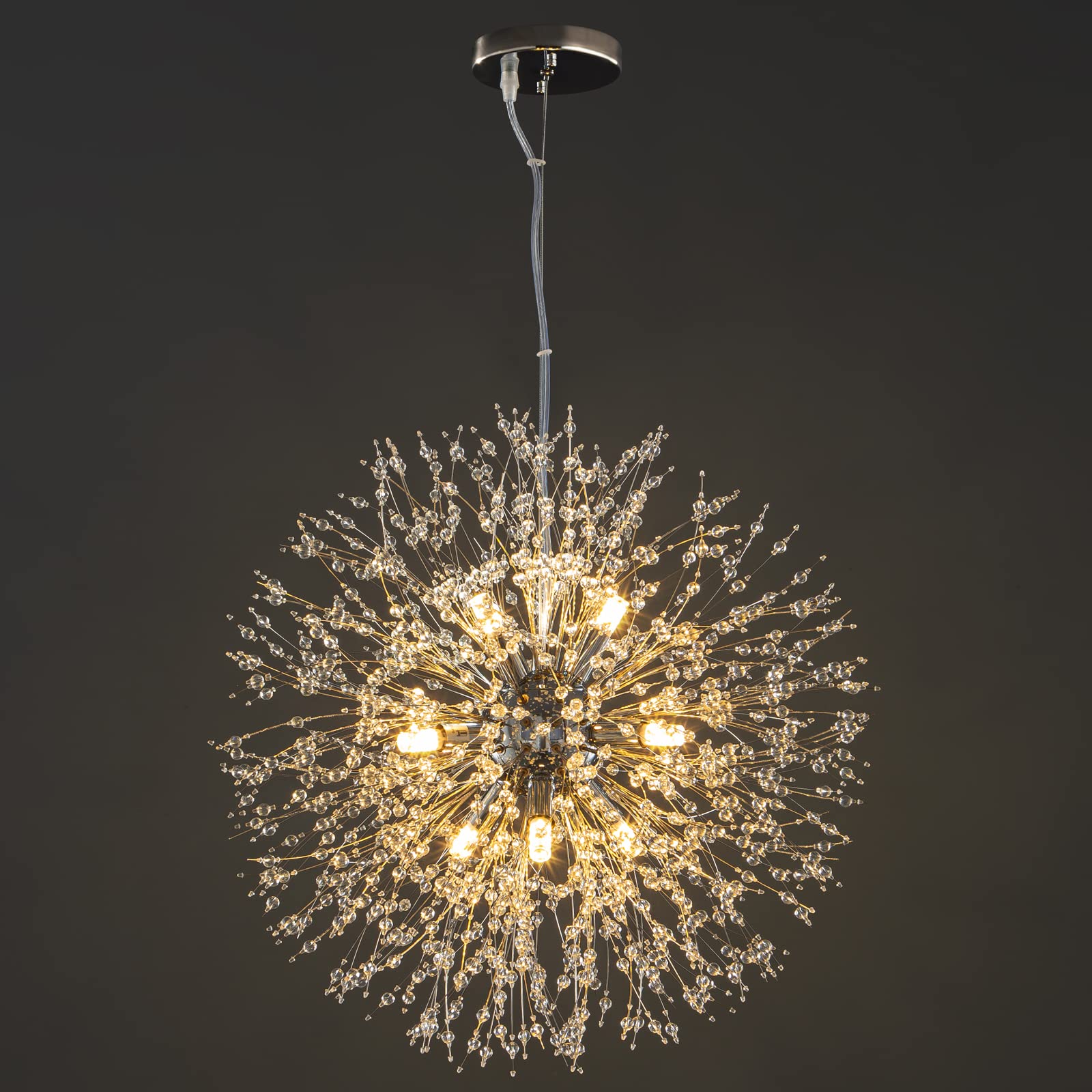 Modern Chandeliers Firework Dandelion Sputnik Chandelier - 9-Light Crystal Chrome Pendant Lighting Fixture for Kitchen Island, Dining Room, Bedroom & Living Room - Elegant Ceiling Light for Home Decor, Wedding & Restaurant Ambiance