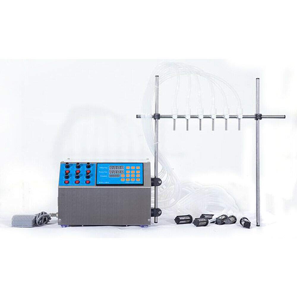 Stainless Steel Semi-Automatic Liquid Filling Machine for Water, Milk, Juice - 6 Head Bottle Filler with LCD Display & Diaphragm Pump | Perfect for Beverage Production, Home Brewing, and Small Business Packaging