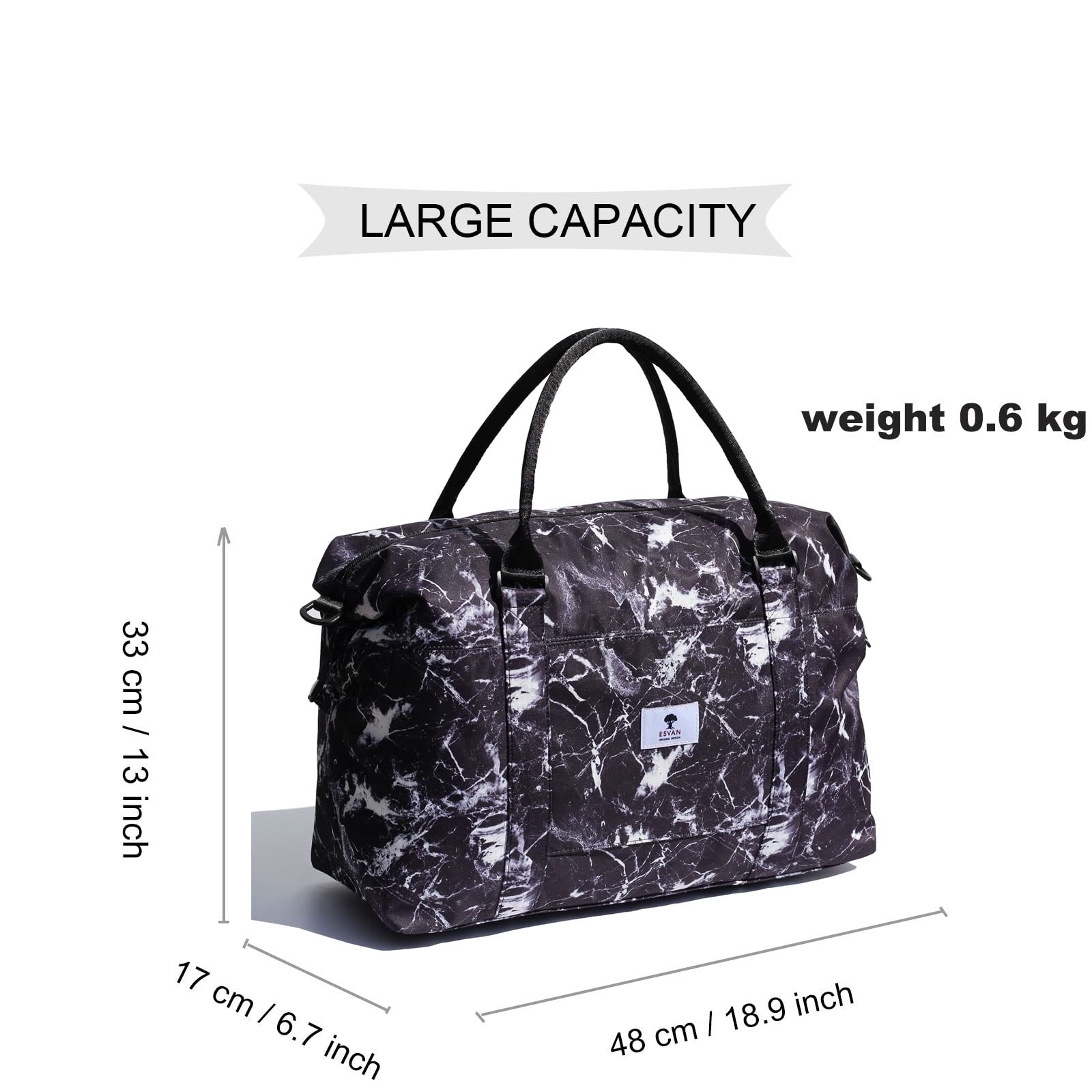 ESVAN Waterproof Travel Tote Duffel Bag - Gym Weekender Overnight Carry-on Crossbody Bag with Wet Pocket & Trolley Sleeve - Perfect for Workout, Business Trip, Weekend Getaway and Air Travel